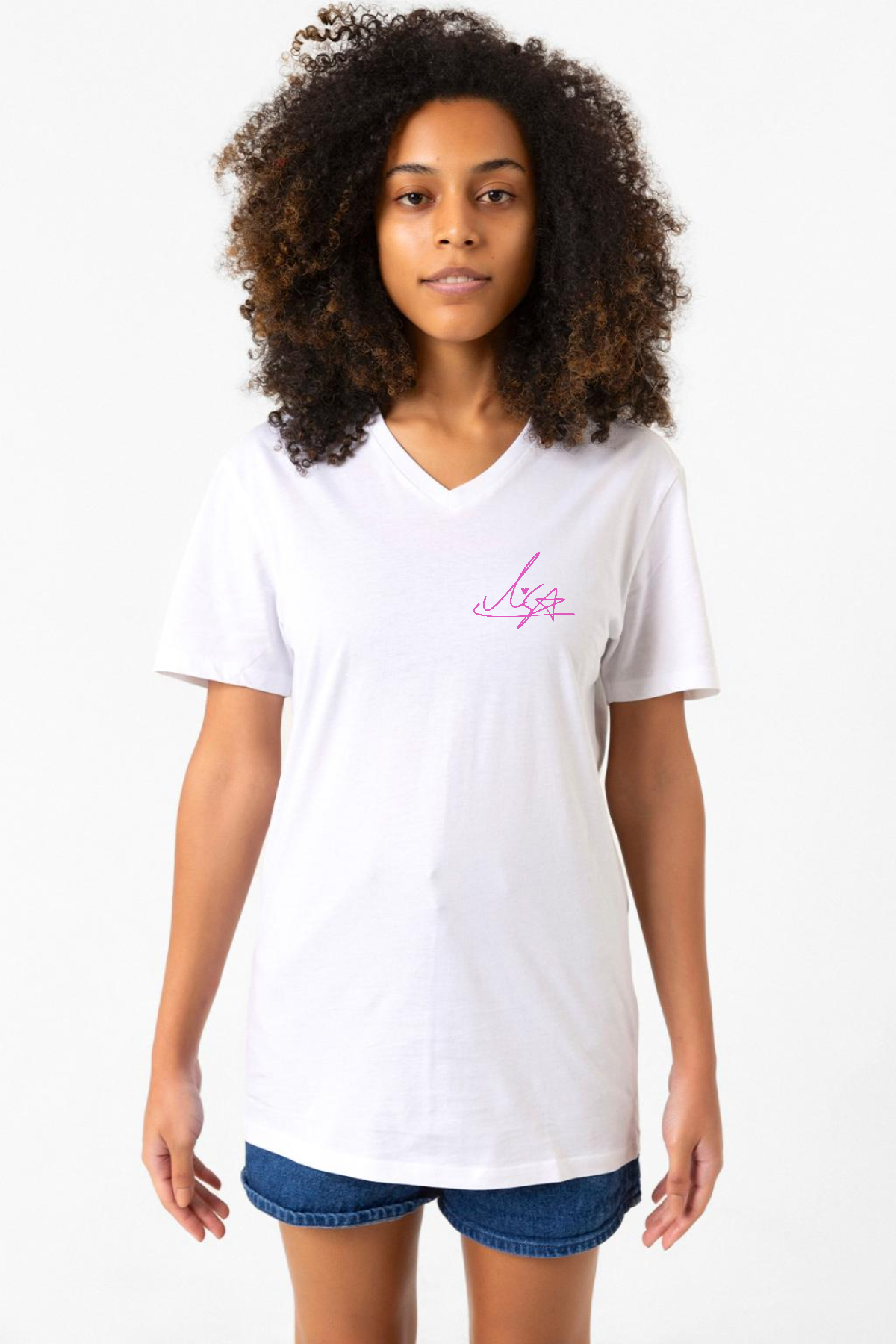 Blackpink Lisa Signature Beyaz Kadın V yaka Tshirt