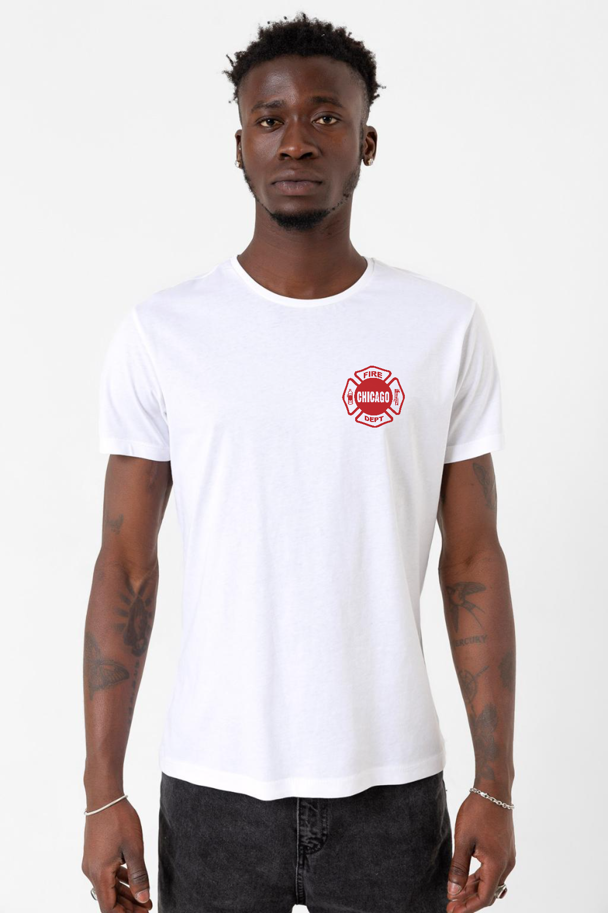 Chicago Fire Logo Beyaz Erkek Bisikletyaka Tshirt