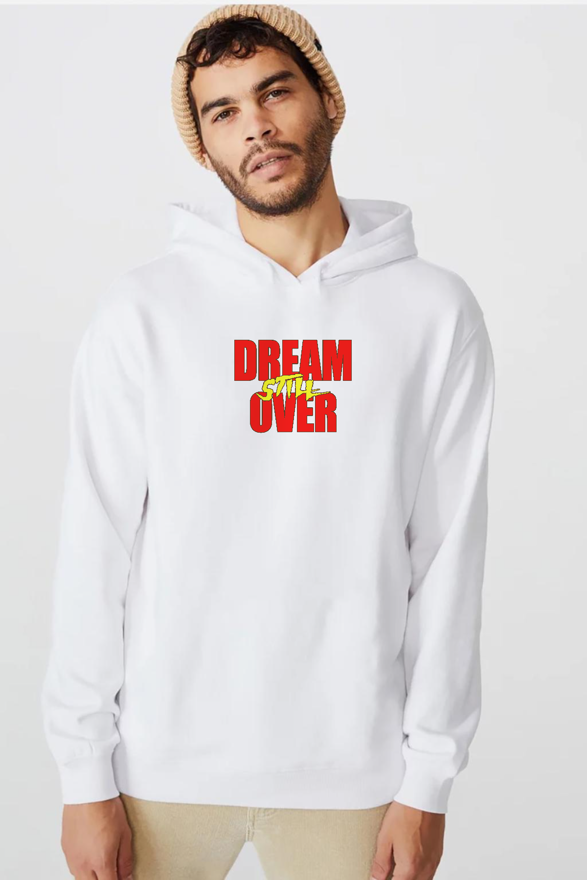 Dream Still Over Beyaz Erkek 3ip Kapşonlu  Sweatshirt