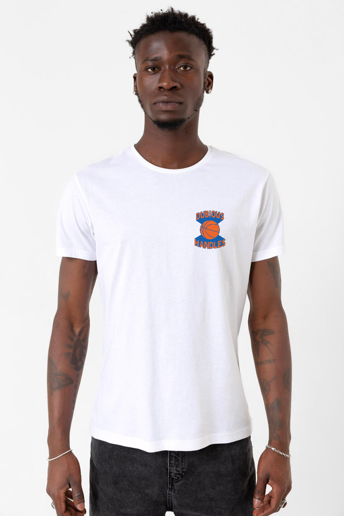 Dubious Handles Logo Beyaz Erkek Bisikletyaka Tshirt