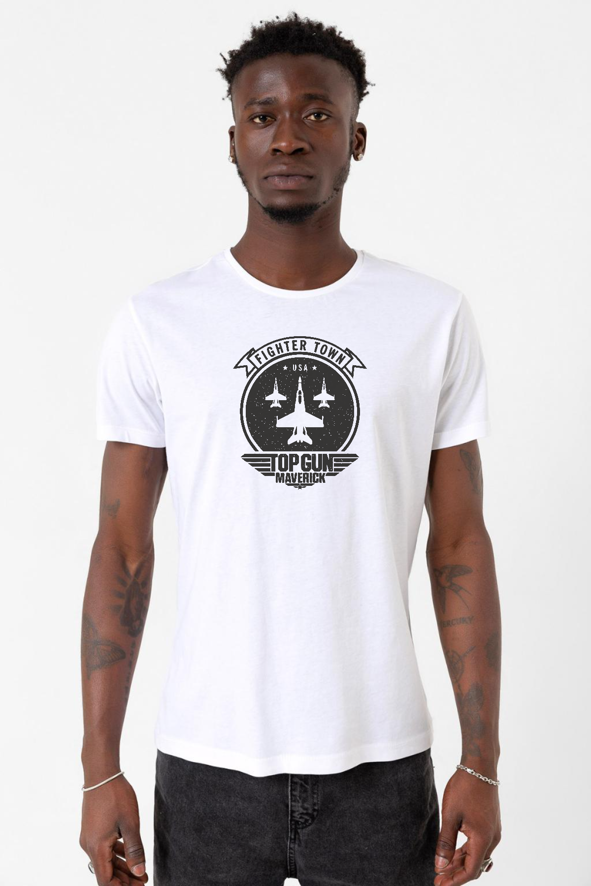 Top Gun Maverick Fighter Town Beyaz Erkek Bisikletyaka Tshirt