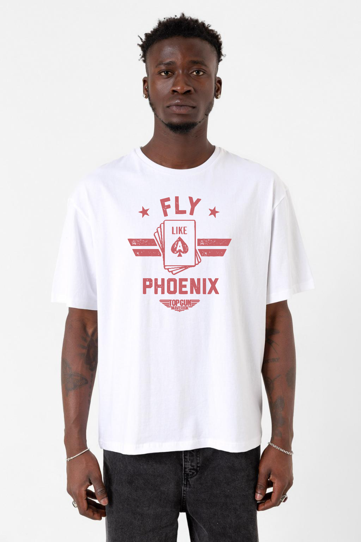 Top Gun Maverick Fly Like A Phoenix Beyaz Erkek Oversize Tshirt