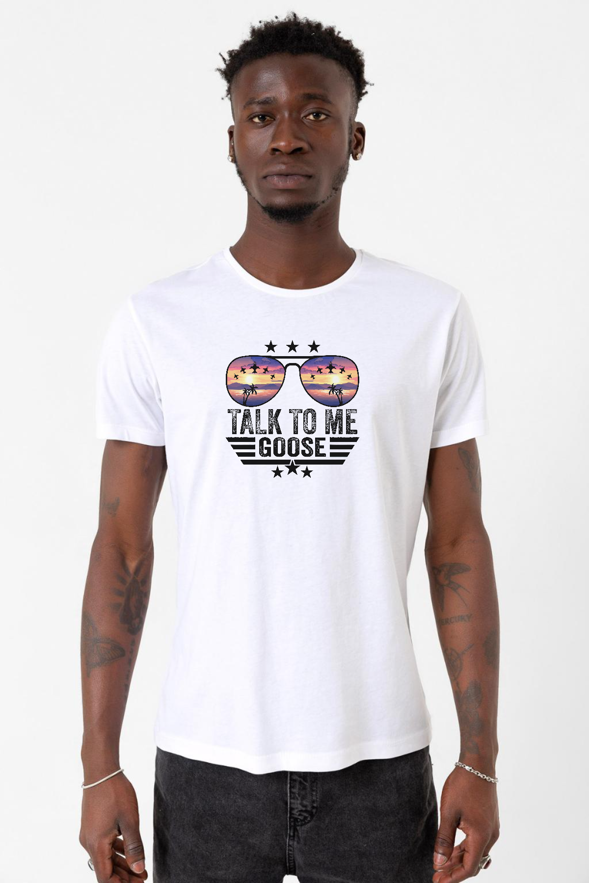 Top Gun Talk To Me Goose Beyaz Erkek Bisikletyaka Tshirt