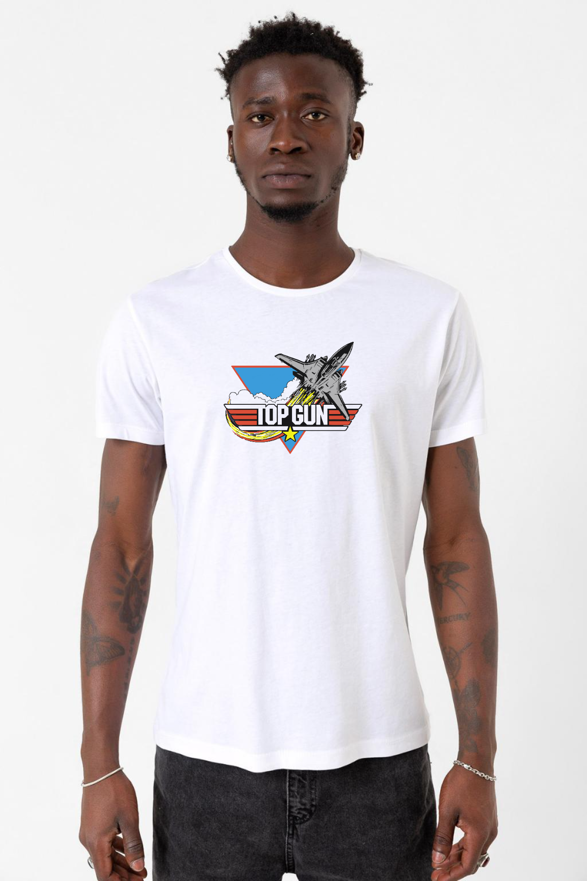 Top Gun Vintage Jet Stars Beyaz Erkek Bisikletyaka Tshirt