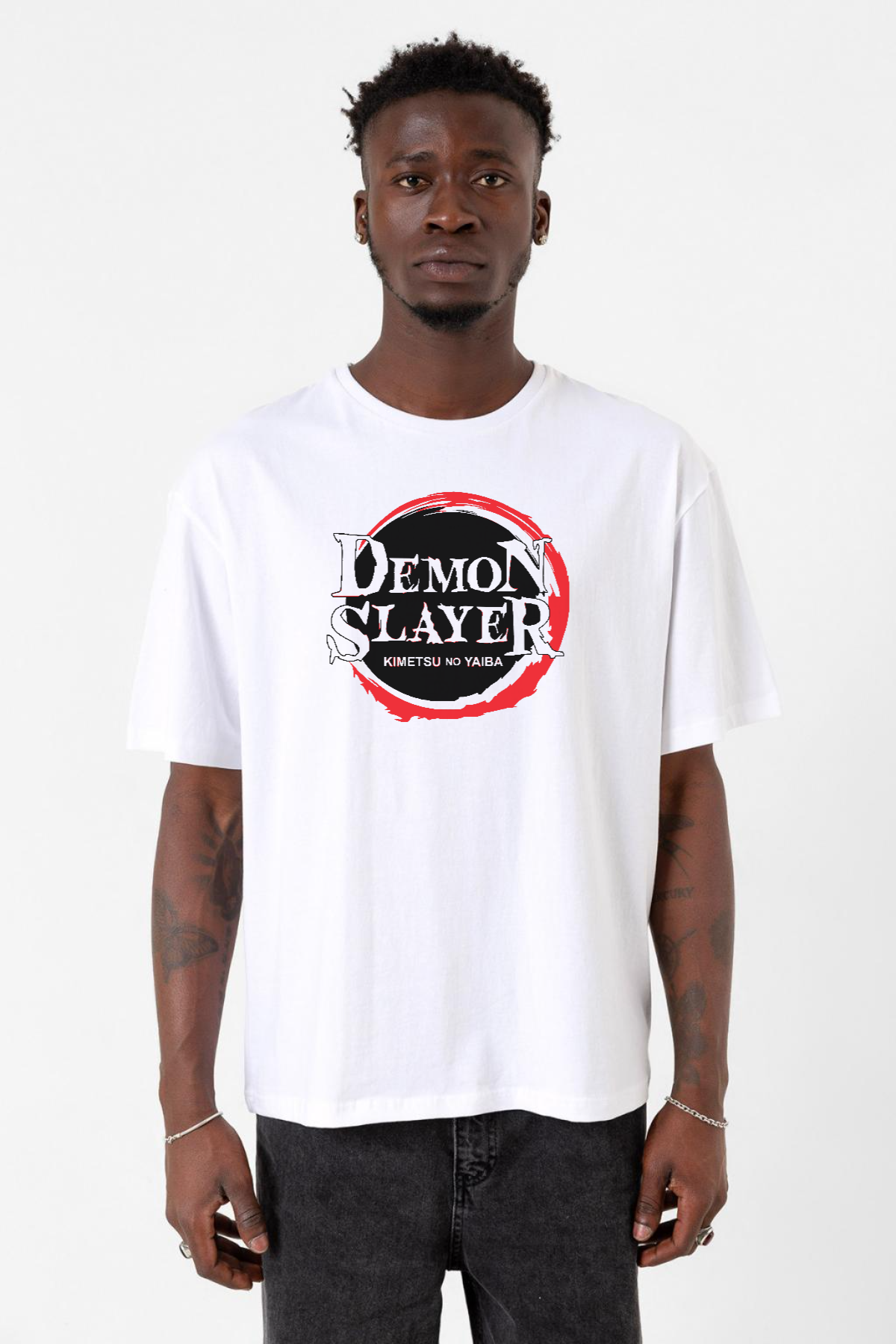 Demon Slayer Anime Squad Demon Slayer Kimetsu No Yaiba Beyaz Erkek Oversize Tshirt