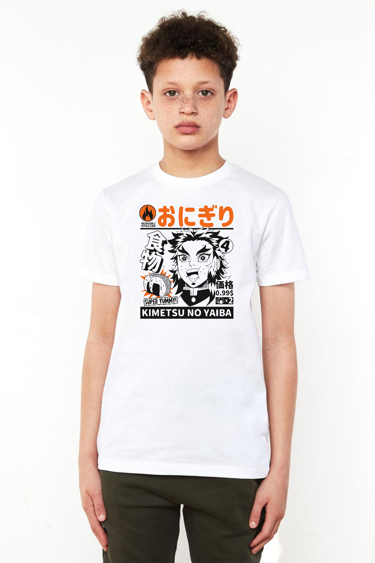 Demon Slayer Anime Super Yummy Beyaz Çocuk Bisikletyaka Tshirt