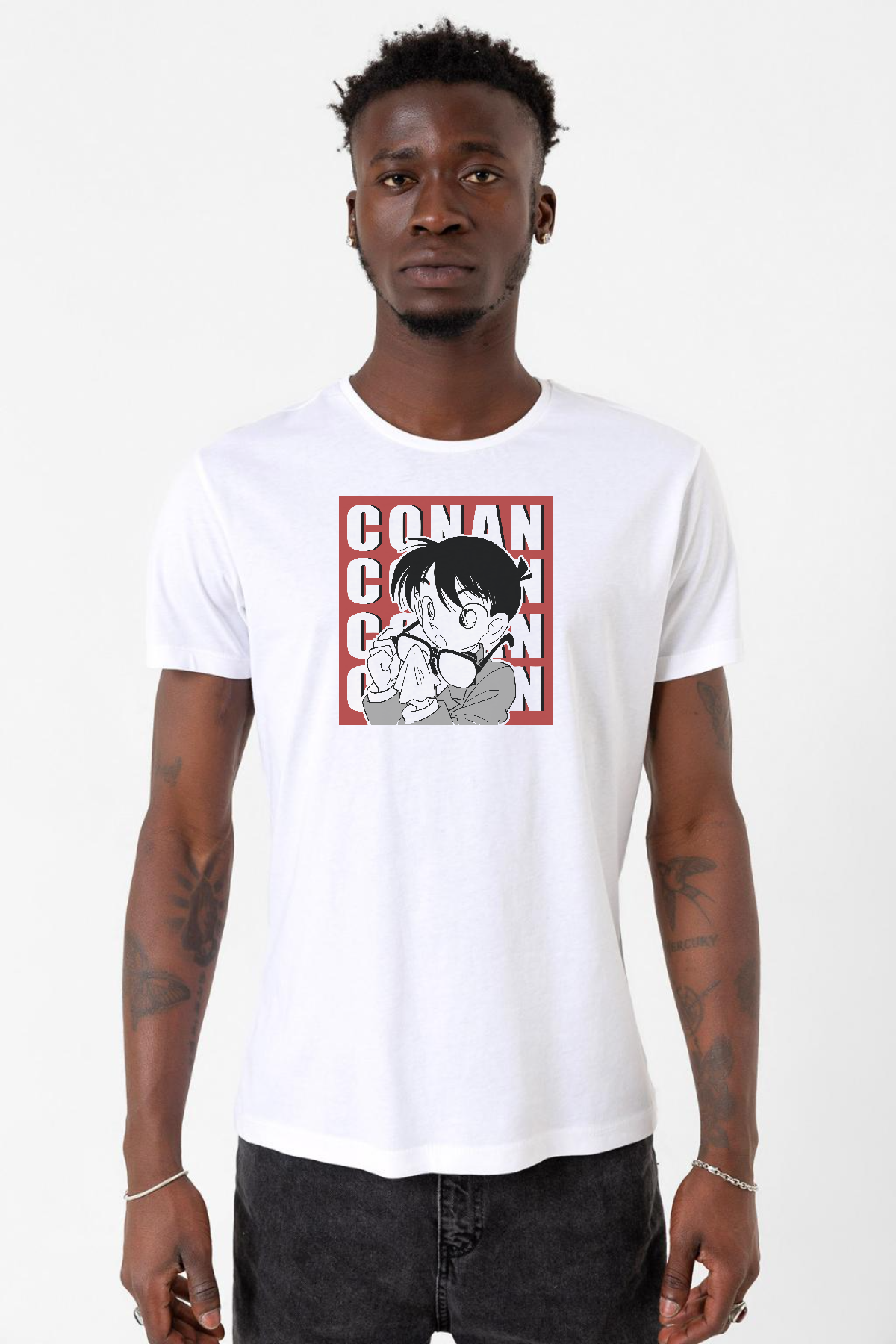 Detective Conan Anime Conan Beyaz Erkek Bisikletyaka Tshirt
