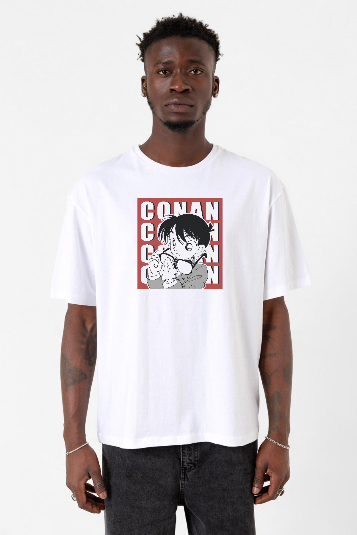 Detective Conan Anime Conan Beyaz Erkek Oversize Tshirt