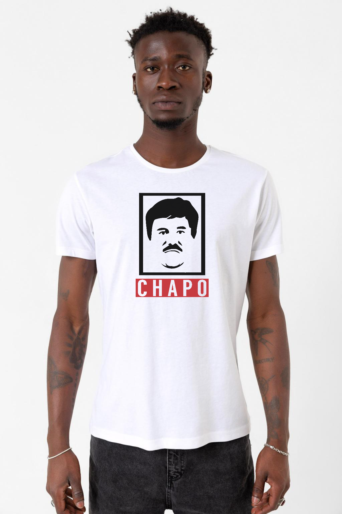 El Chapo Gangster Swagger Beyaz Erkek Bisikletyaka Tshirt