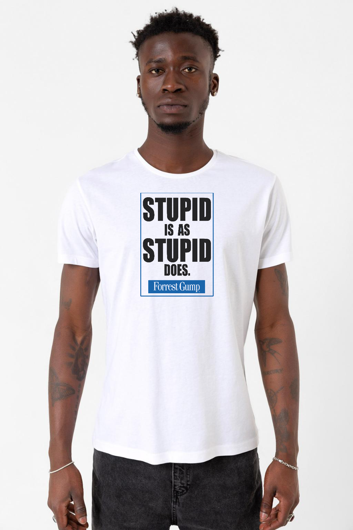 Forrest Gump Stupid Is As Stupid Does Beyaz Erkek Bisikletyaka Tshirt