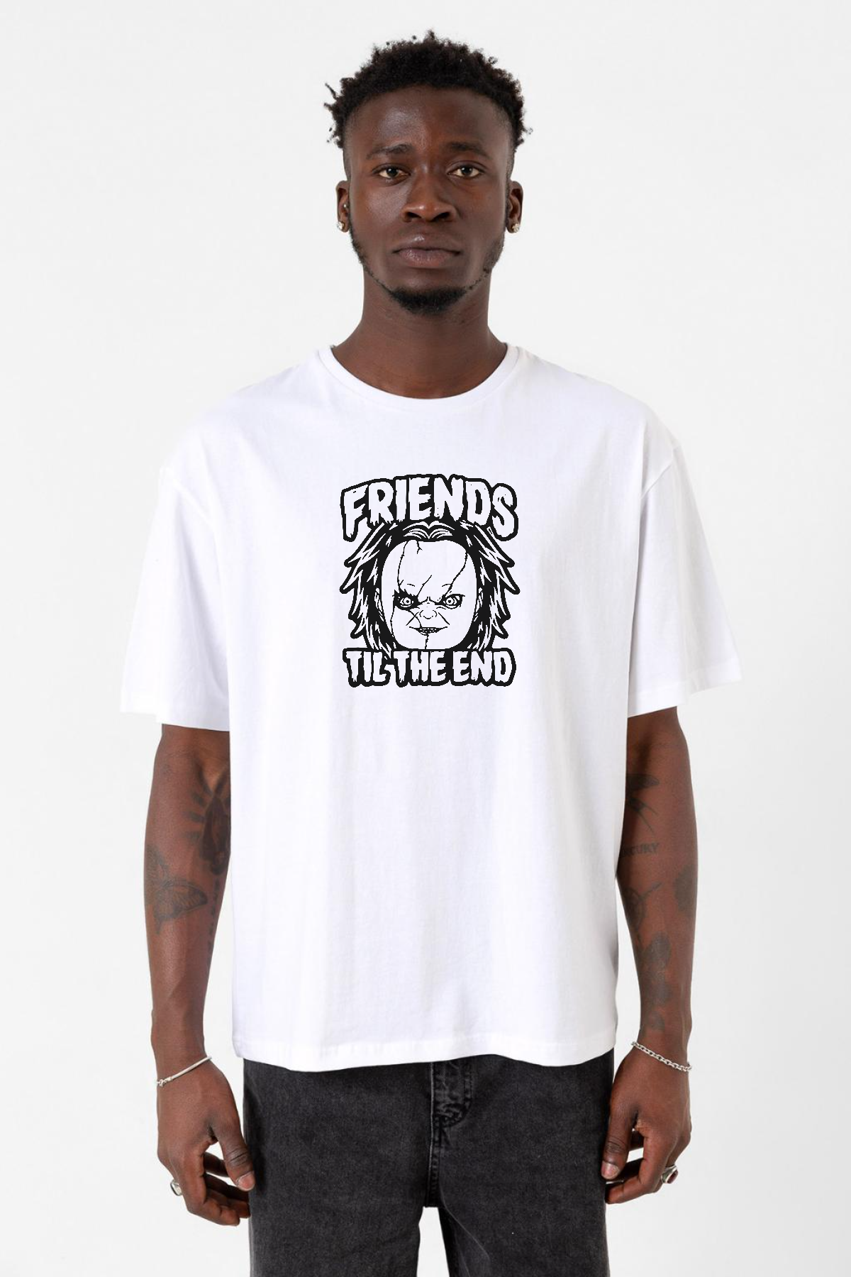 Friends Til The End Beyaz Erkek Oversize Tshirt