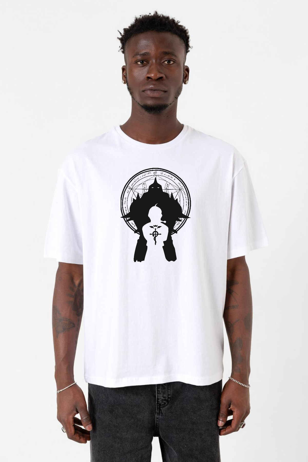 Fullmetal Alchemist Anime Logo Beyaz Erkek Oversize Tshirt