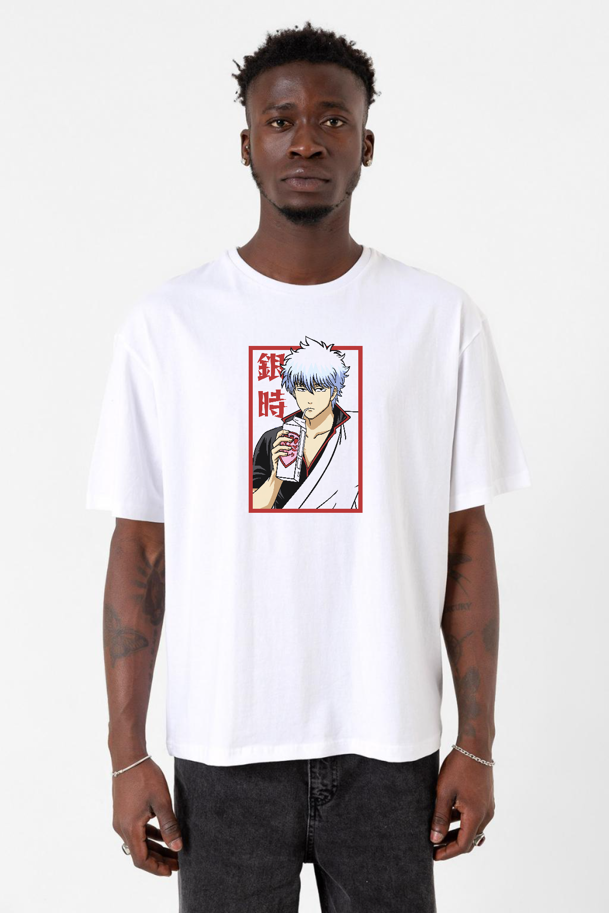 Gintama Anime Gintoki Fruit Juice Beyaz Erkek Oversize Tshirt