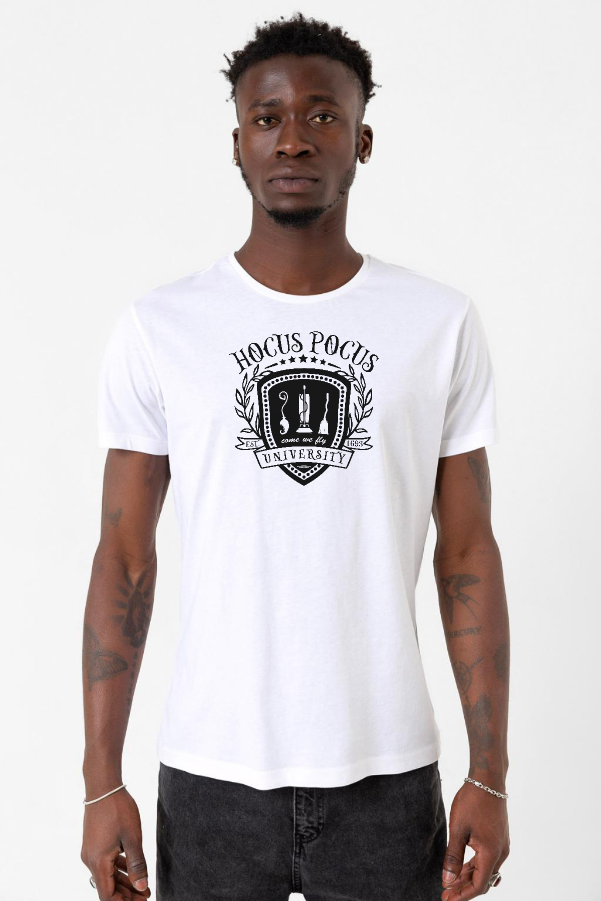 Hocus Pocus University Beyaz Erkek Bisikletyaka Tshirt