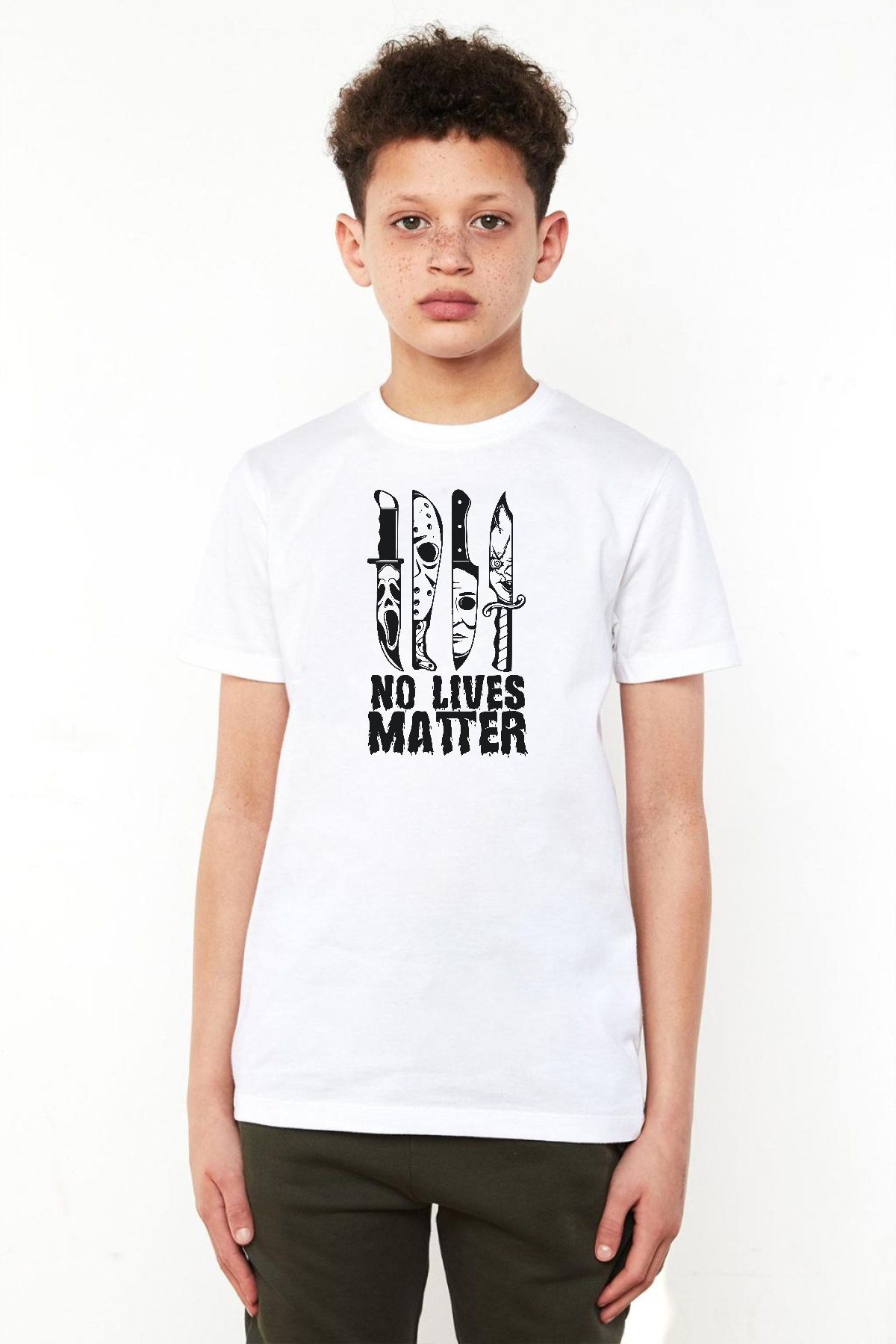 Horror Knifes No Live Matter Beyaz Çocuk Bisikletyaka Tshirt