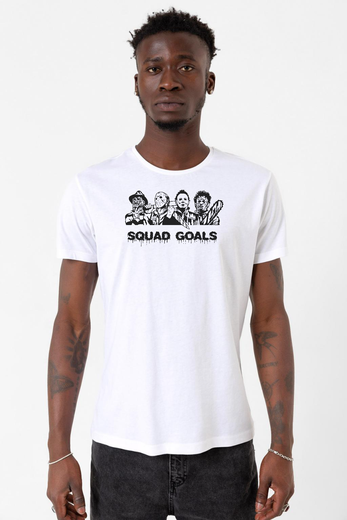 Horror Movie Squad Goals Beyaz Erkek Bisikletyaka Tshirt