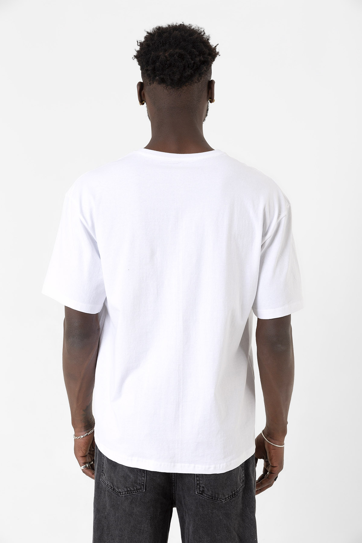 HP Logo Beyaz Erkek Oversize Tshirt