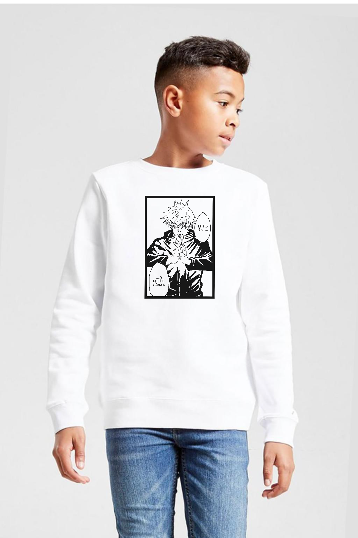 Jujutsu Kaisen Anime Satoru Gojo Lets Get A Little Crazy Beyaz Çocuk 2ip Sweatshirt