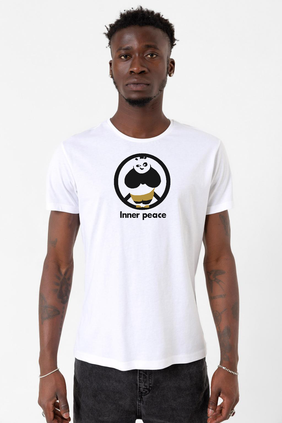 Kung Fu Panda Inner Peace Beyaz Erkek Bisikletyaka Tshirt
