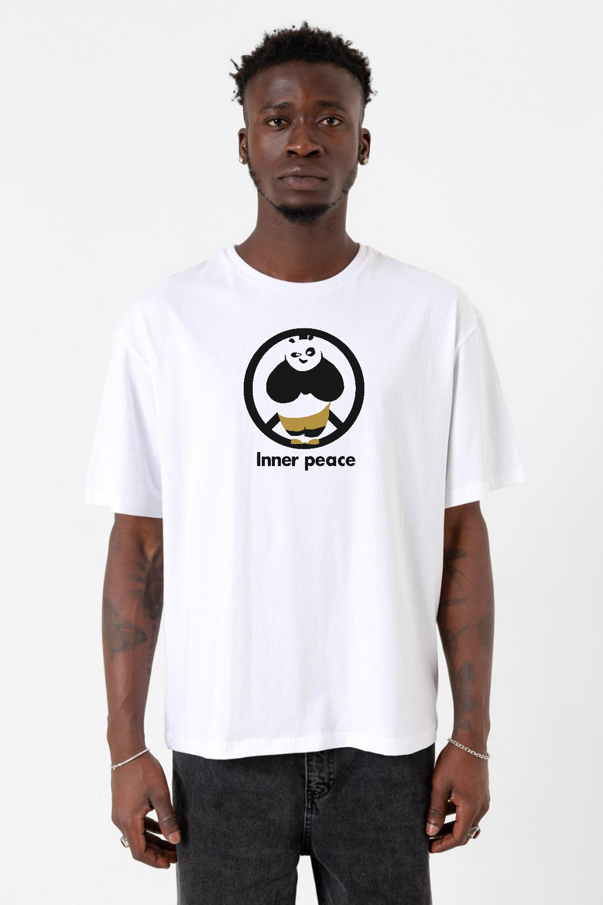 Kung Fu Panda Inner Peace Beyaz Erkek Oversize Tshirt