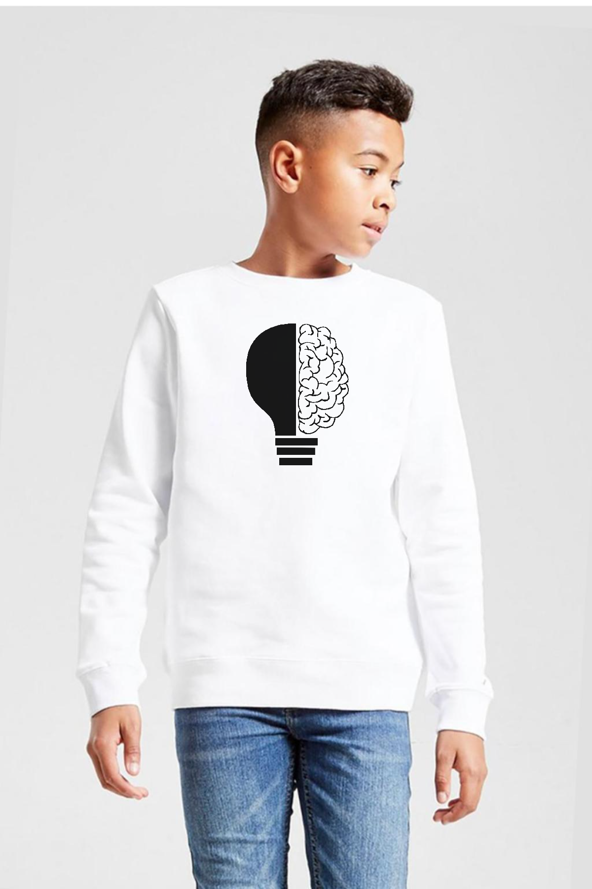 Lightbulb & Brain Beyaz Çocuk 2ip Sweatshirt