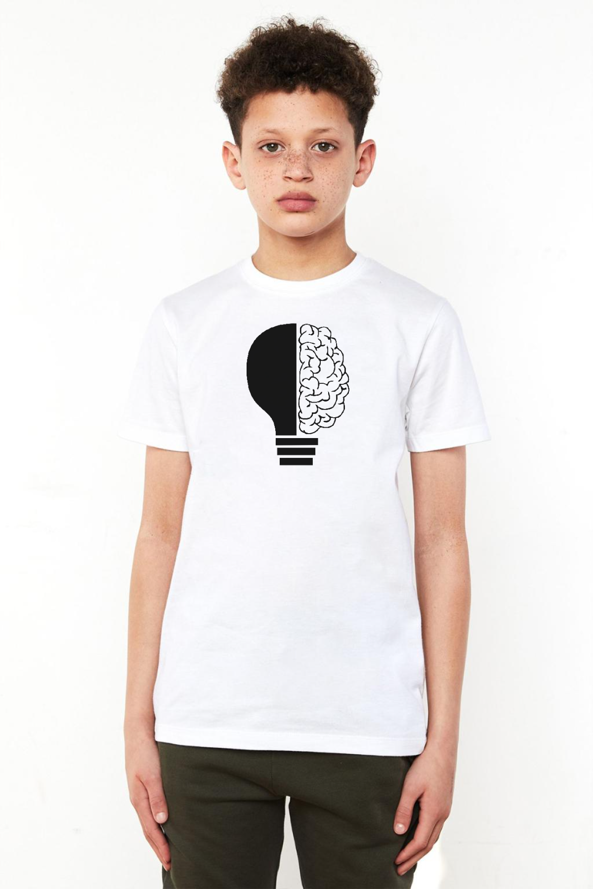Lightbulb & Brain Beyaz Çocuk Bisikletyaka Tshirt