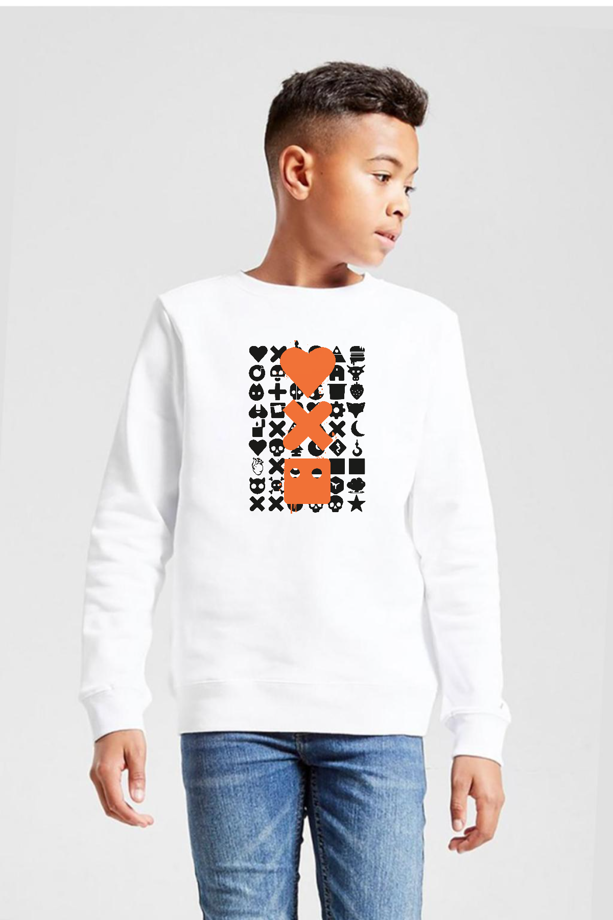 Love Death Robots Orange Beyaz Çocuk 2ip Sweatshirt