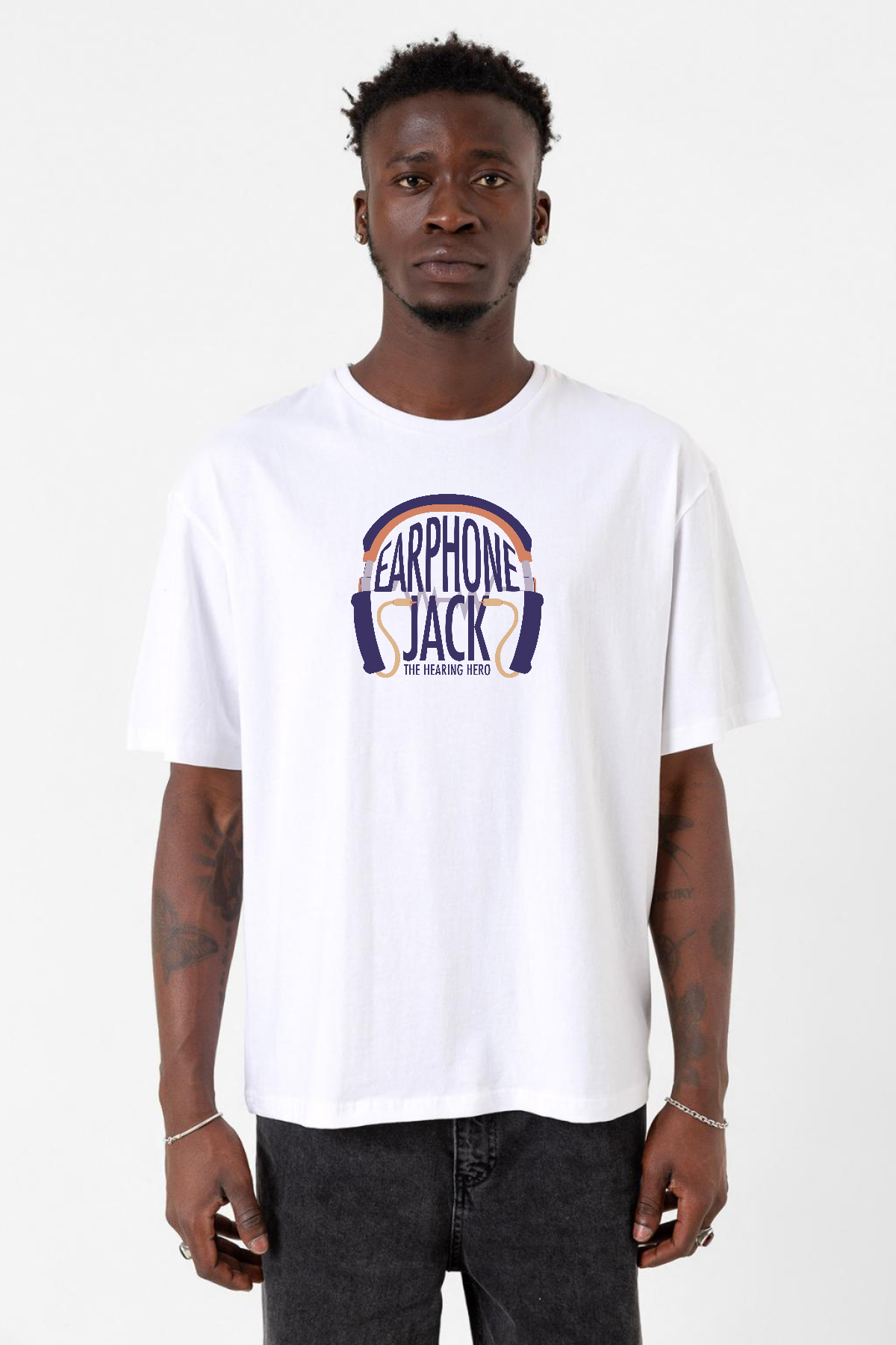 My Hero Academia Anime Earphone Jack Beyaz Erkek Oversize Tshirt