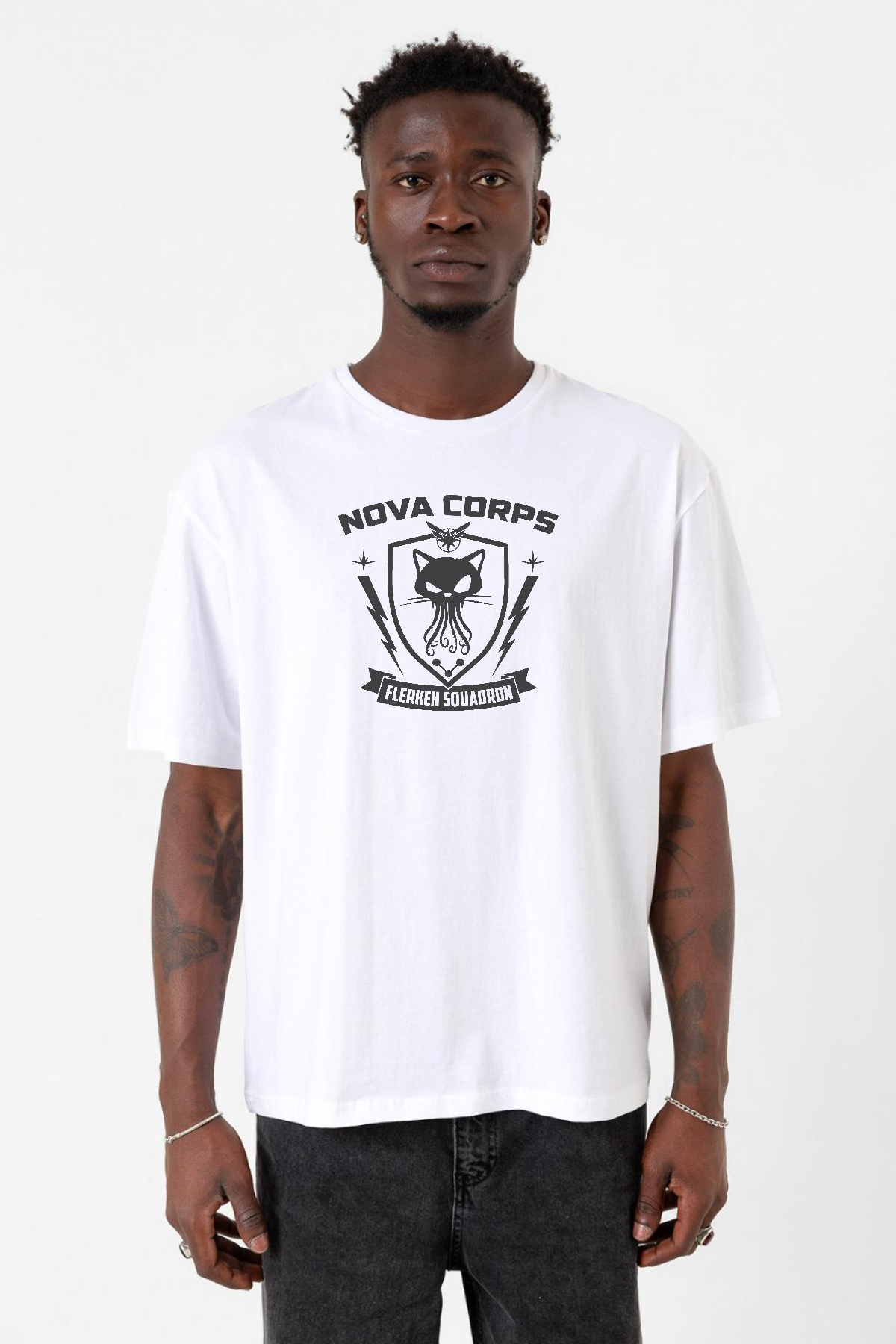 Nova Corps Flerken Squadron Beyaz Erkek Oversize Tshirt
