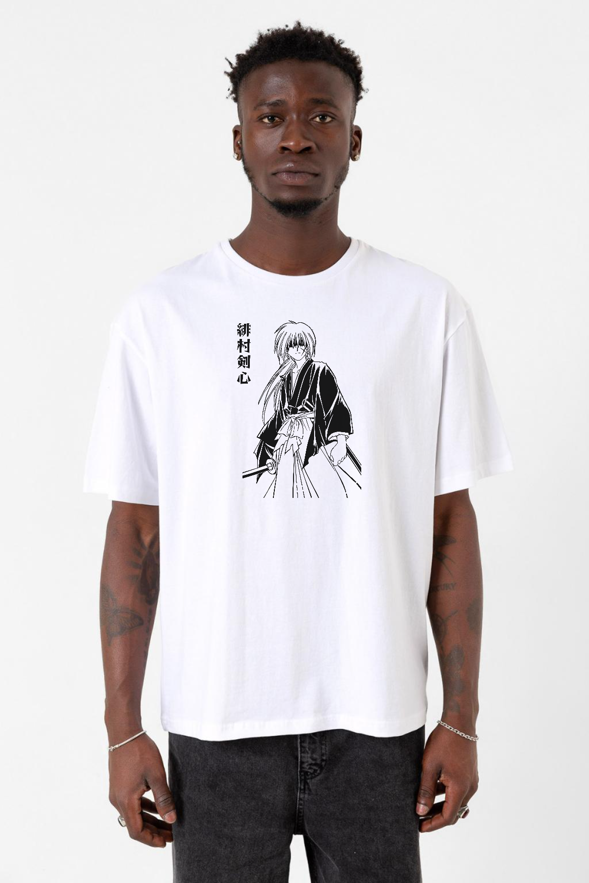 Rurouni Kenshin Poster Japan Beyaz Erkek Oversize Tshirt