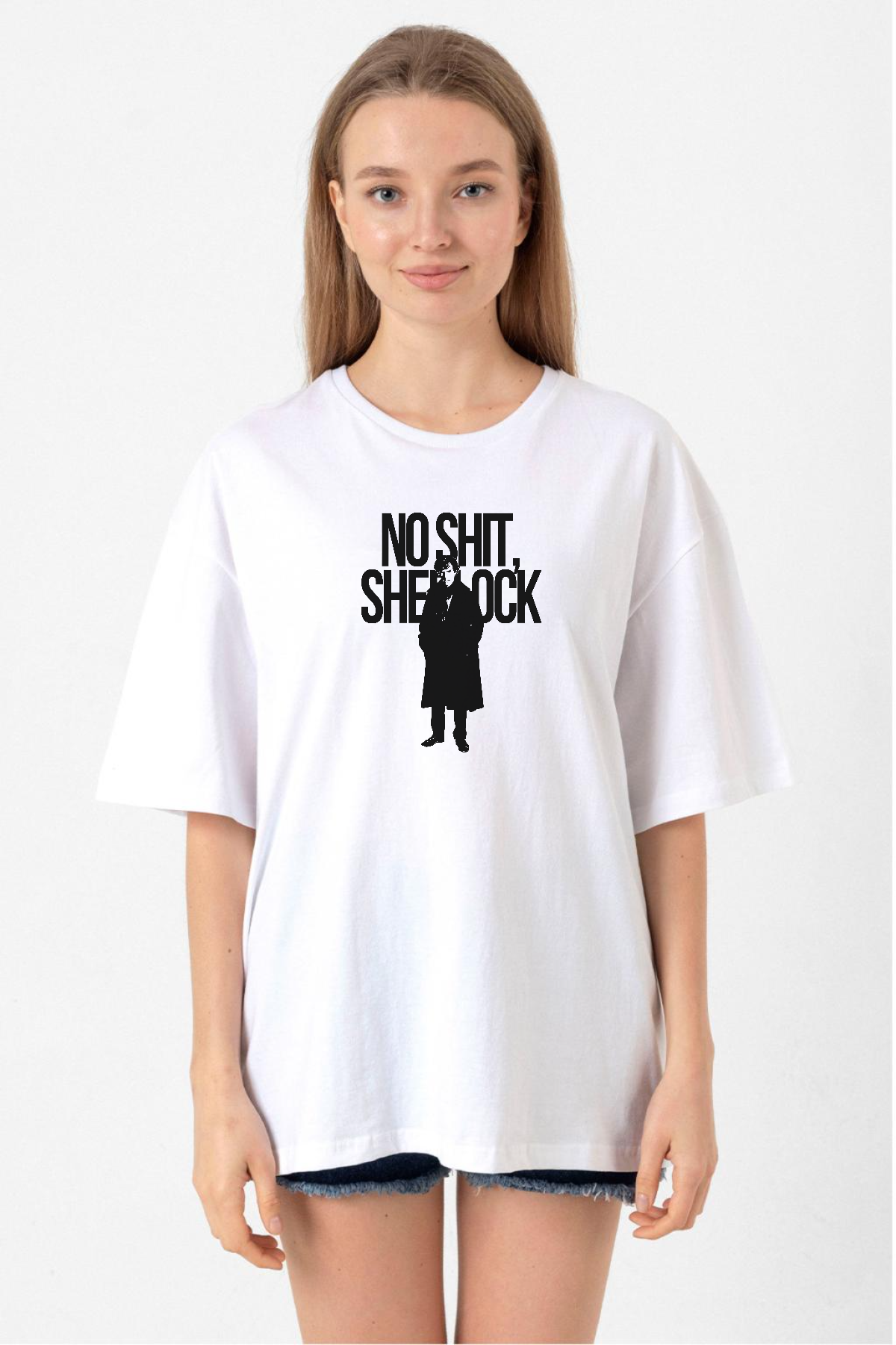 Sherlock No Shit Sherlock Beyaz Kadın Oversize Tshirt