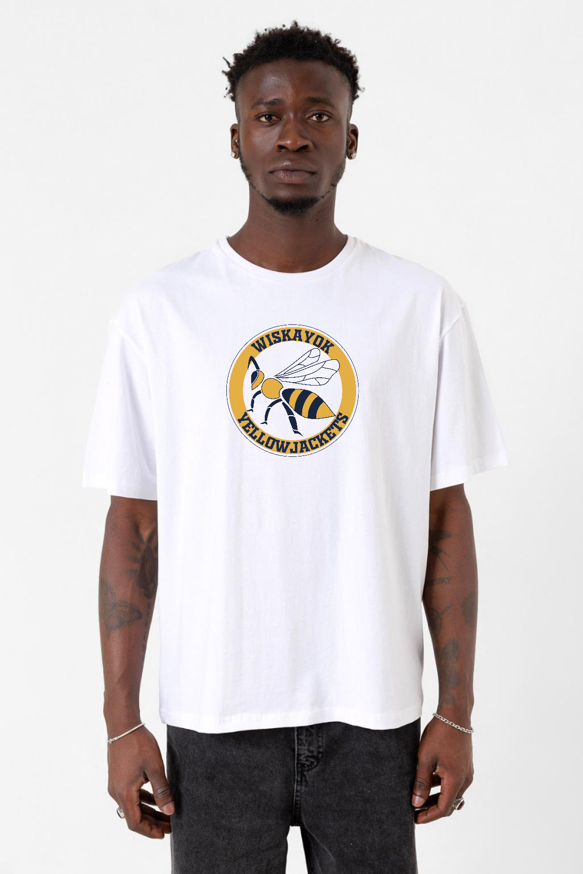 Wiskayok Yellowjackets Logo Beyaz Erkek Oversize Tshirt