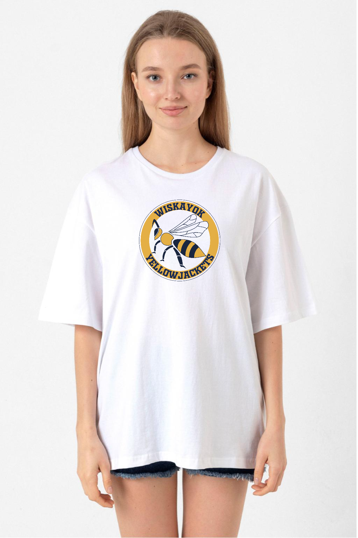 Wiskayok Yellowjackets Logo Beyaz Kadın Oversize Tshirt