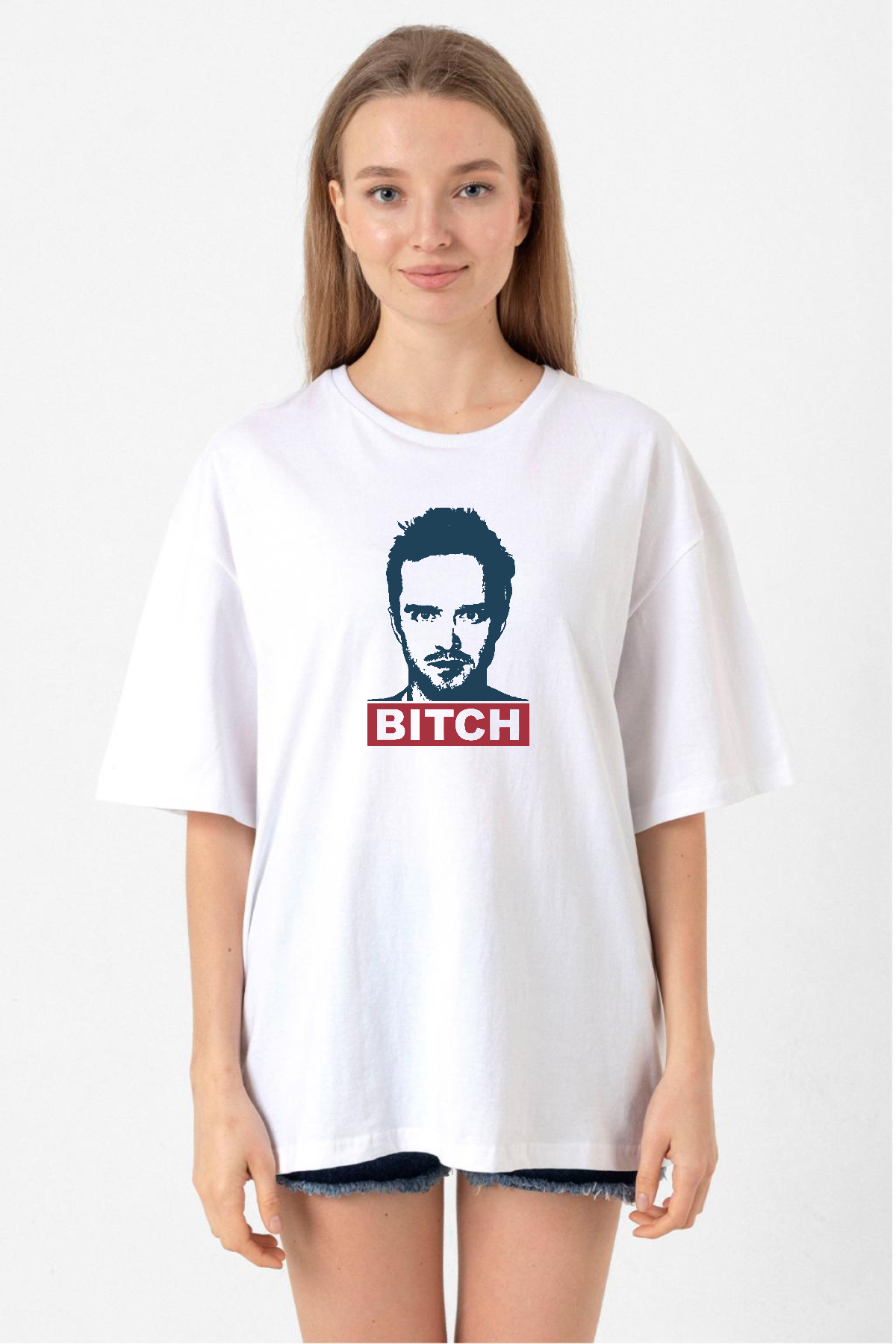 Breaking Bad Jesse Pinkman Bitch Beyaz Kadın Oversize Tshirt