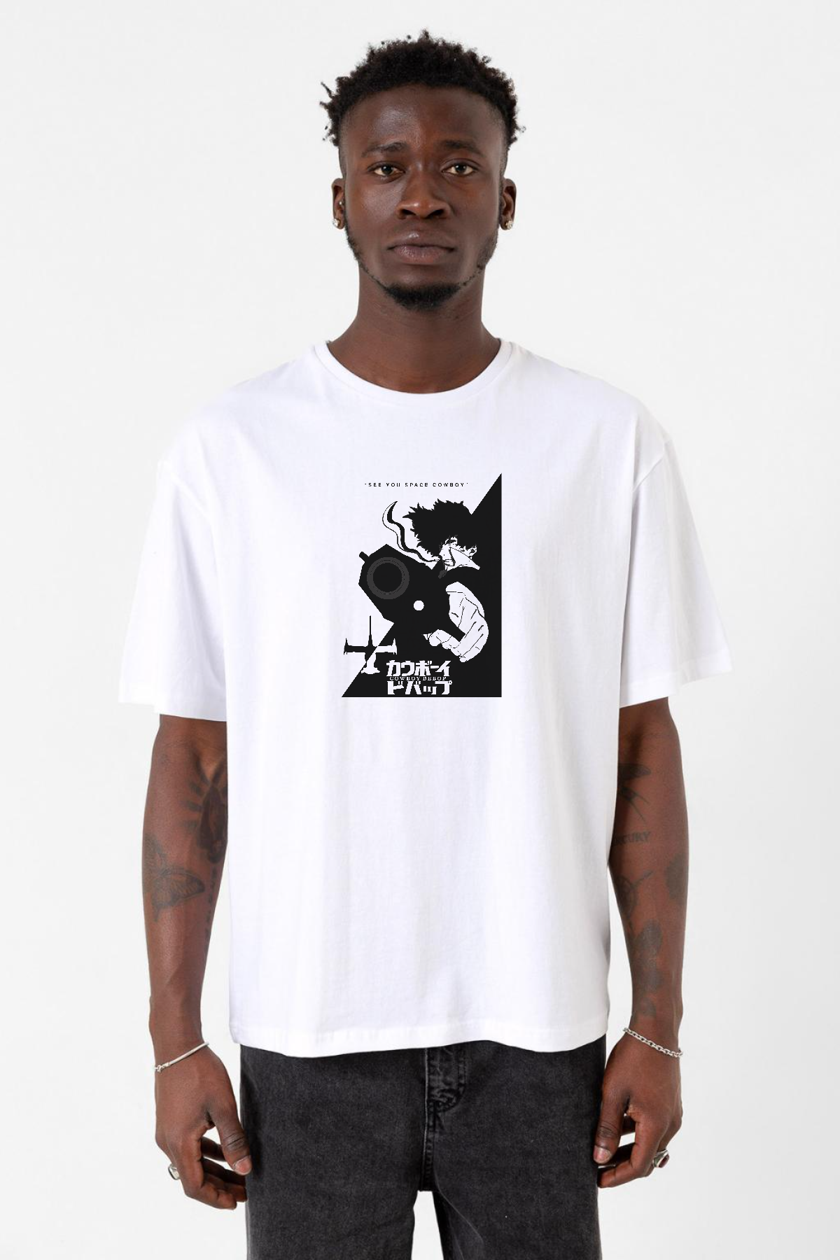 Cowboy Bebop Spike See You Space Cowboy Beyaz Erkek Oversize Tshirt