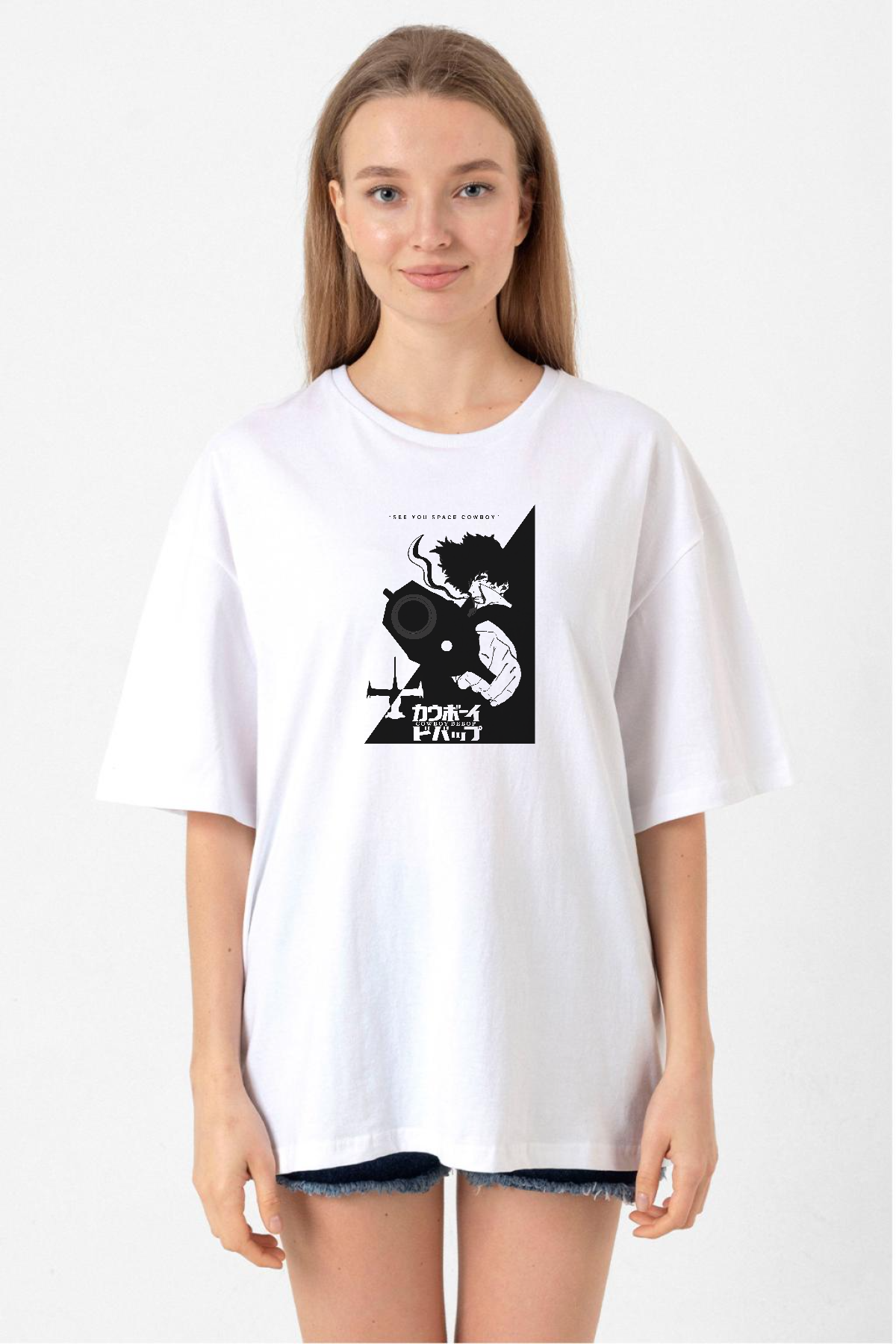 Cowboy Bebop Spike See You Space Cowboy Beyaz Kadın Oversize Tshirt