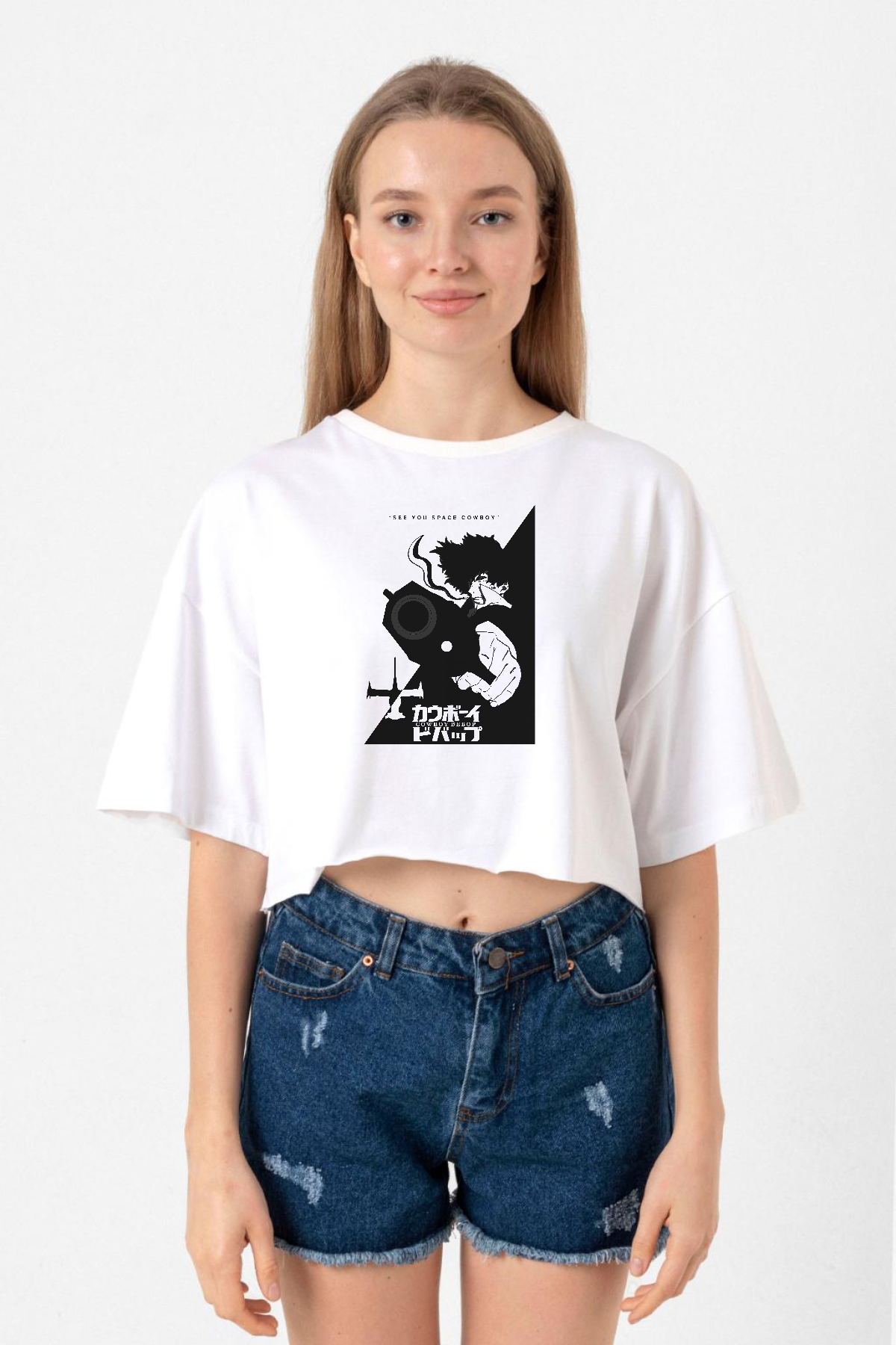 Cowboy Bebop Spike See You Space Cowboy Beyaz Kadın Crop Tshirt