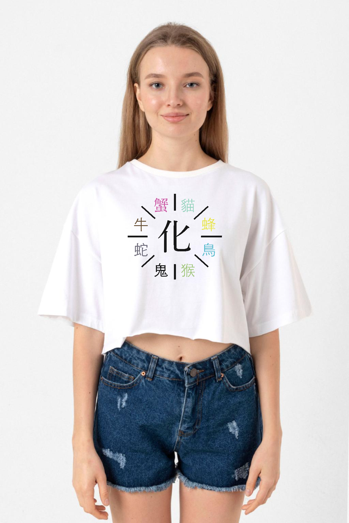 Monogatari Anime Apparitions Beyaz Kadın Crop Tshirt