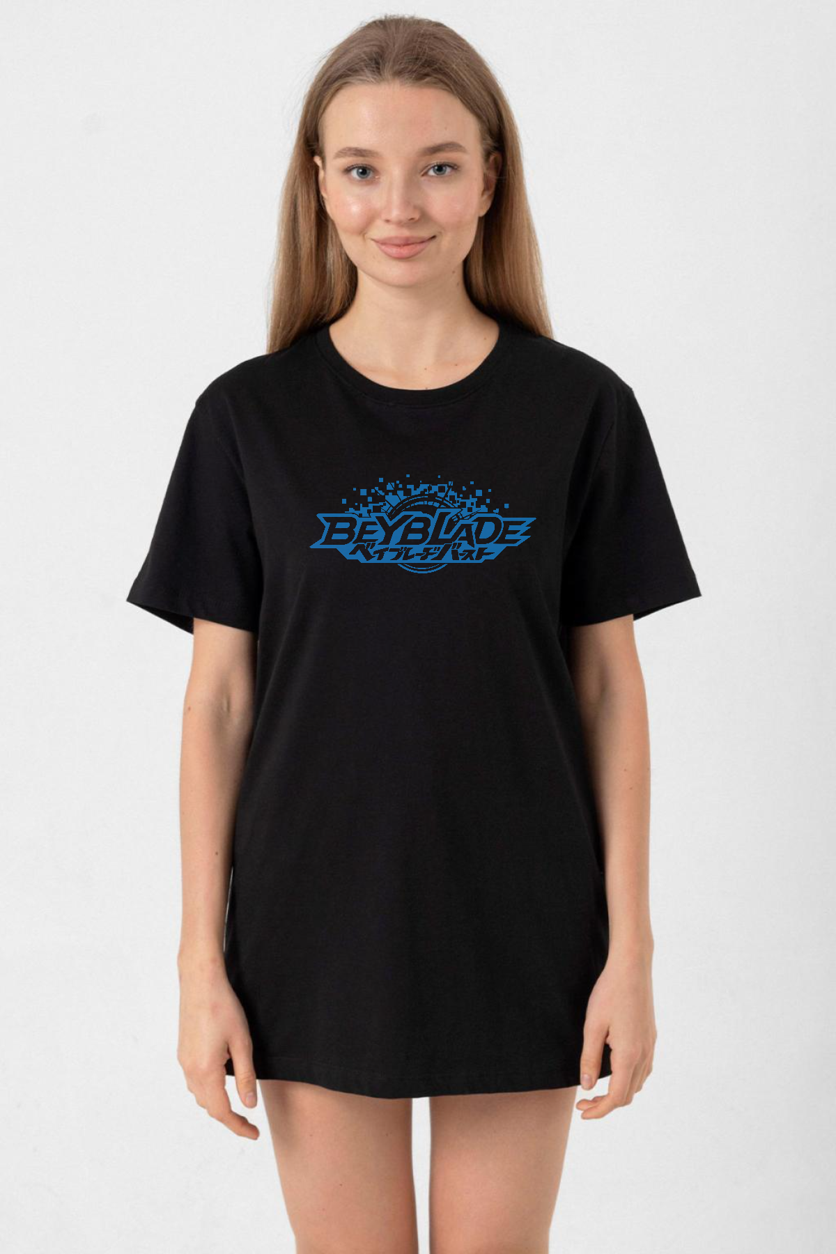 Beyblade Logo Siyah Kadın Oversize Tshirt