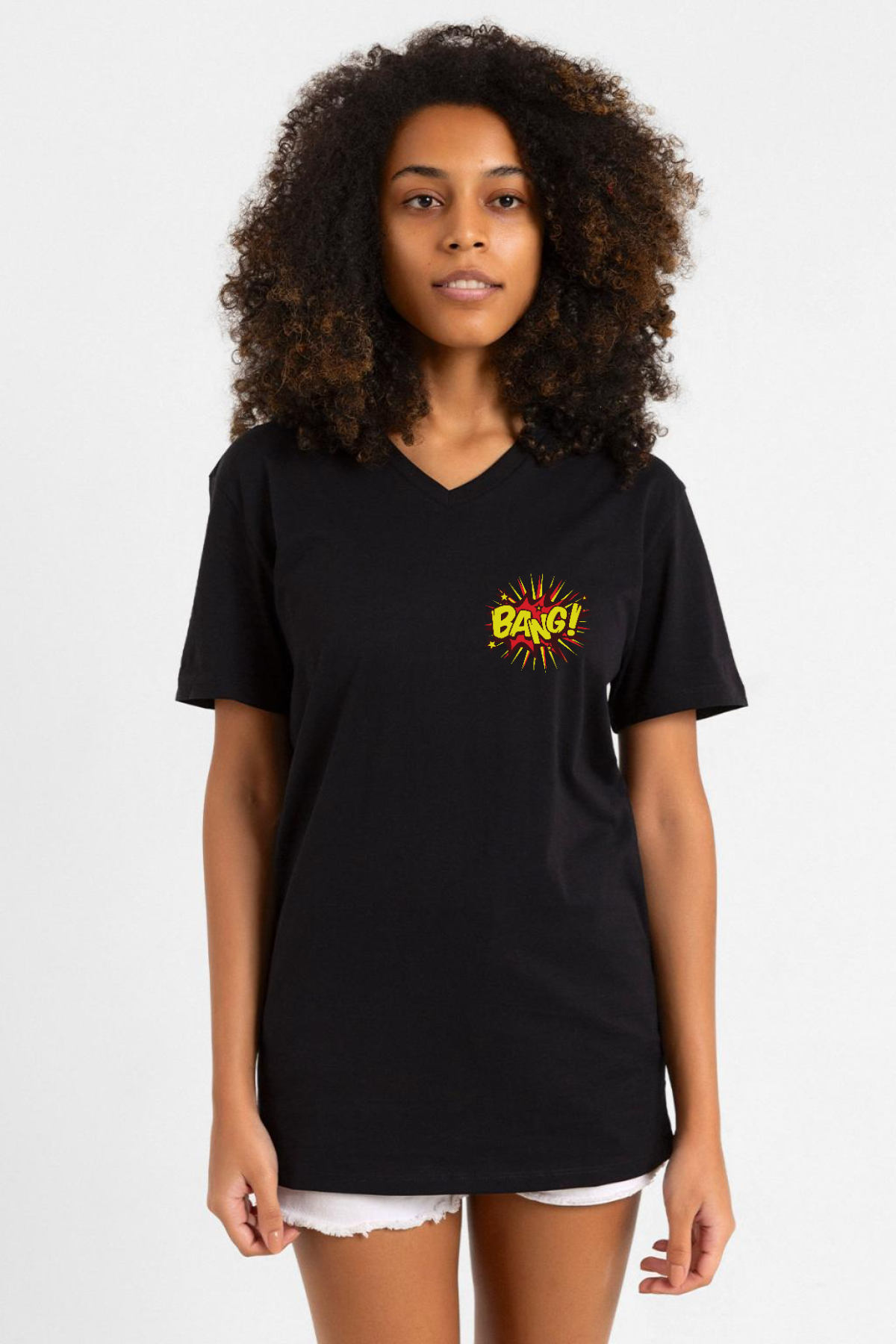 Big Bang Theory Bang Logo Siyah Kadın V yaka Tshirt
