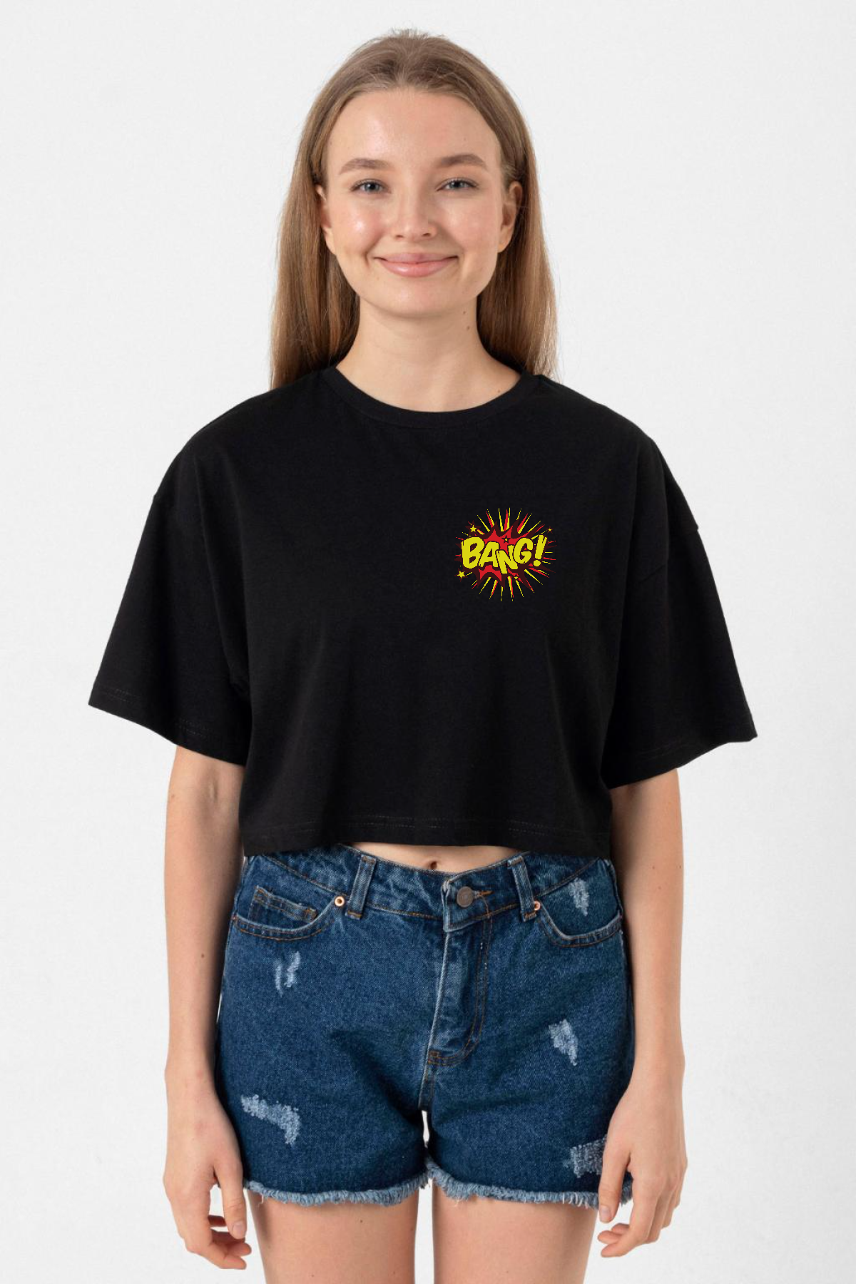 Big Bang Theory Bang Logo Siyah Kadın Crop Tshirt