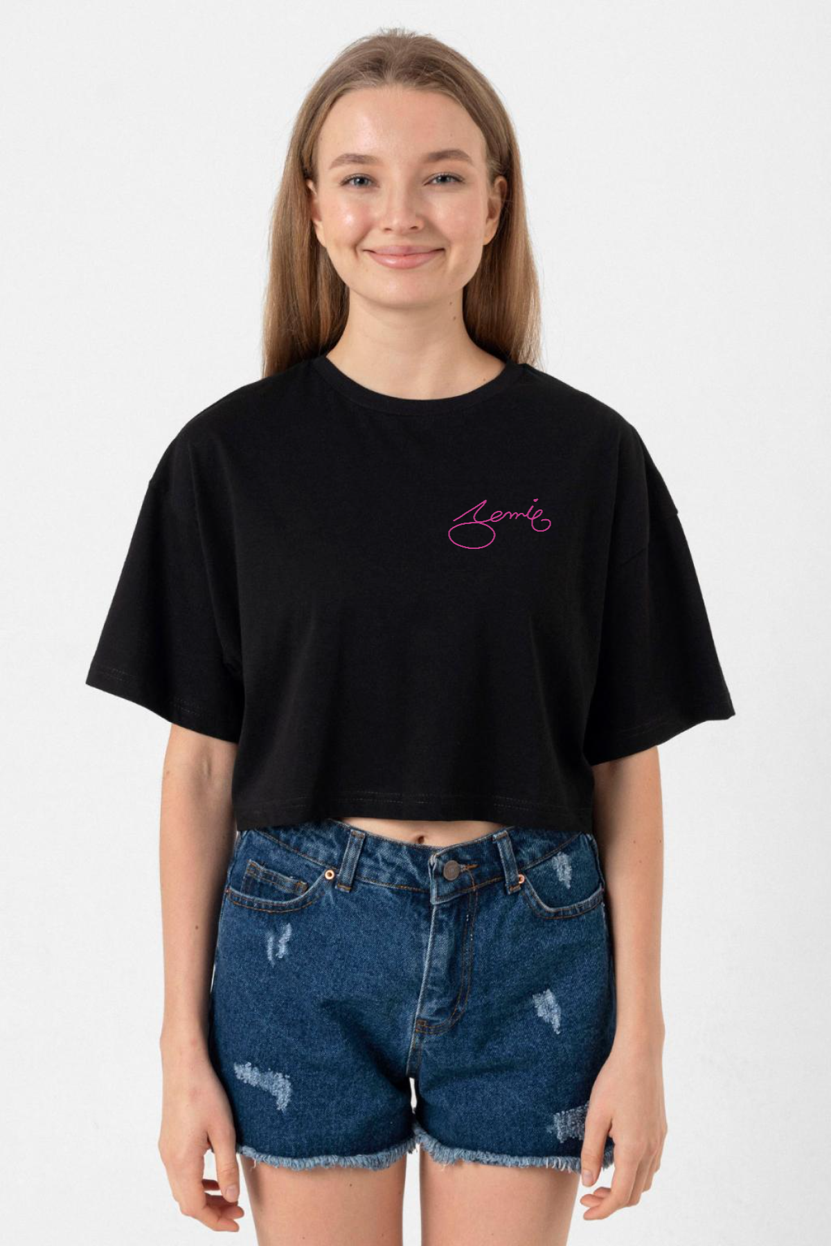 Blackpink Jennie Signature Siyah Kadın Crop Tshirt