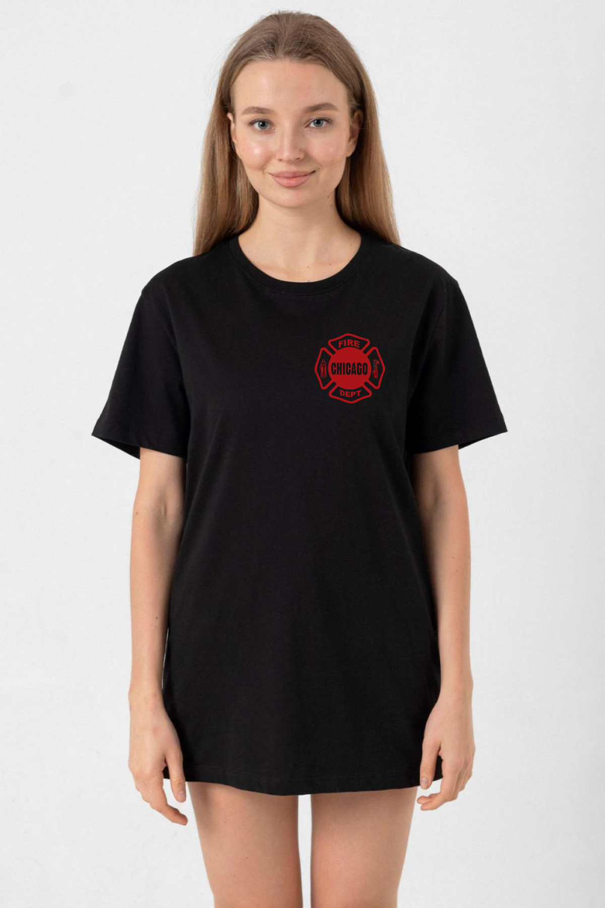 Chicago Fire Logo Siyah Kadın Oversize Tshirt