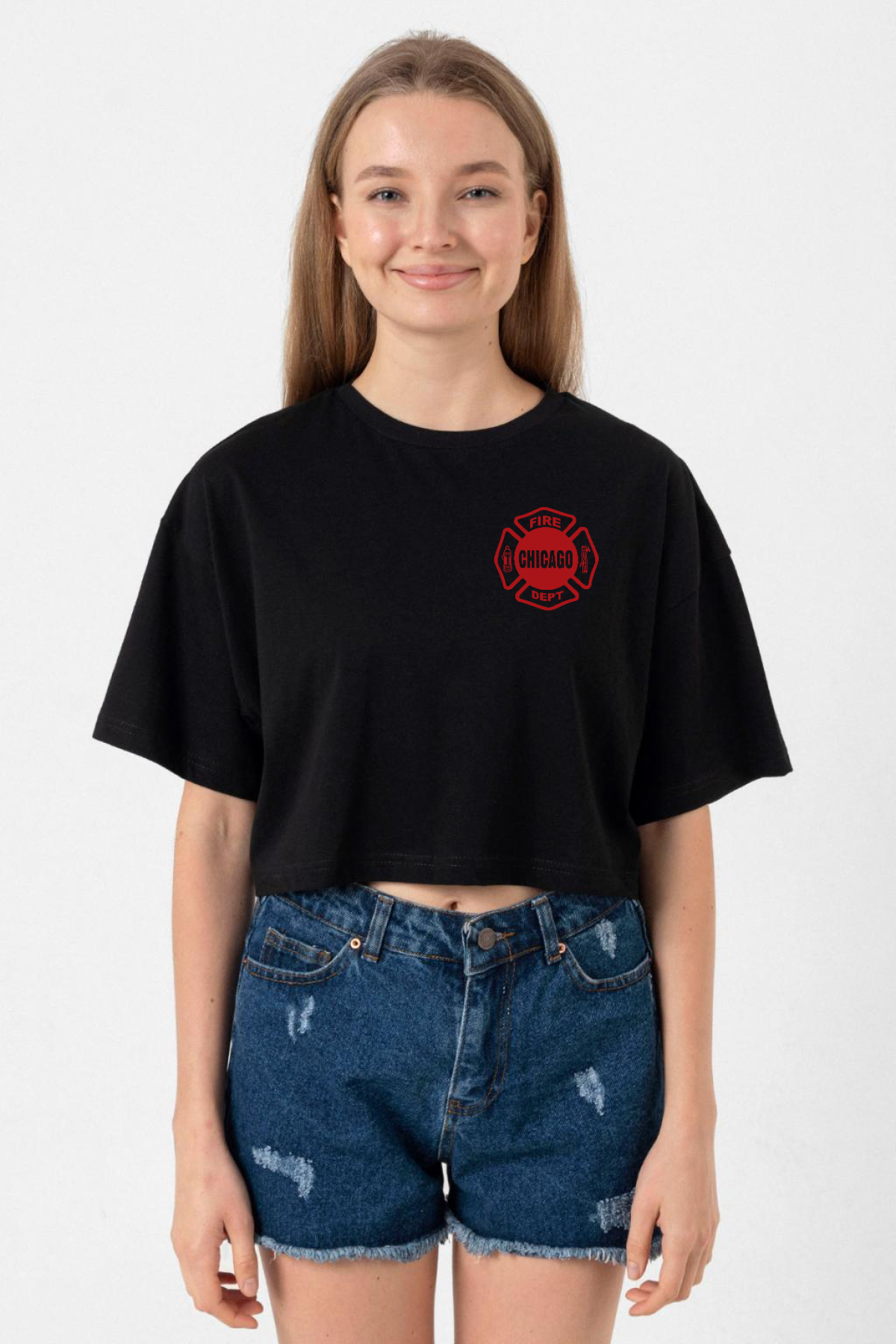 Chicago Fire Logo Siyah Kadın Crop Tshirt