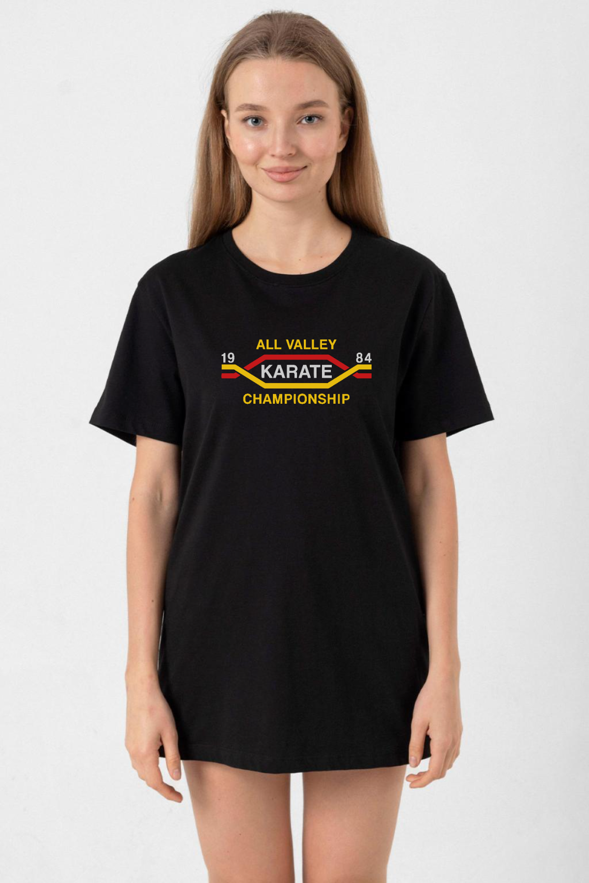 Cobra Kai All Valley Karate Championship 1984 Siyah Kadın Oversize Tshirt