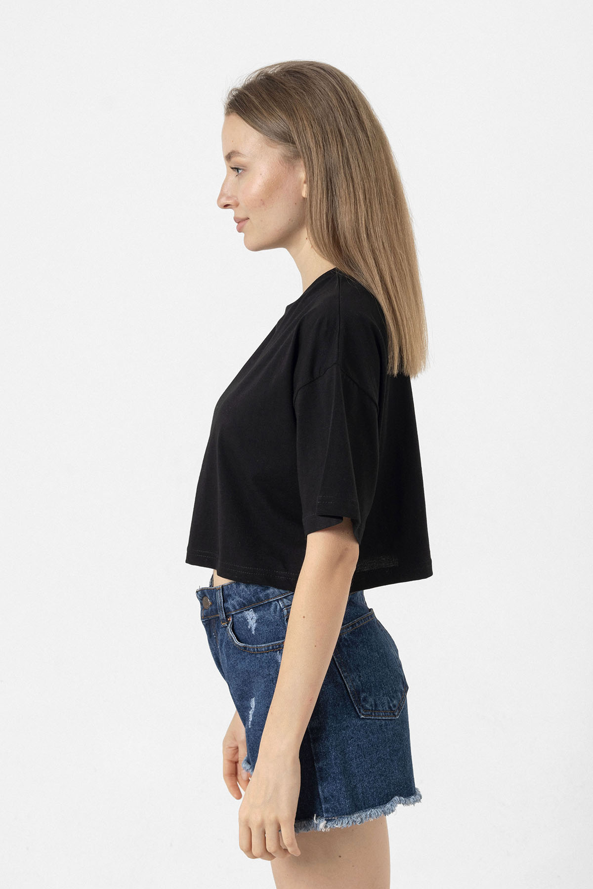 Dark Mono Siyah Kadın Crop Tshirt