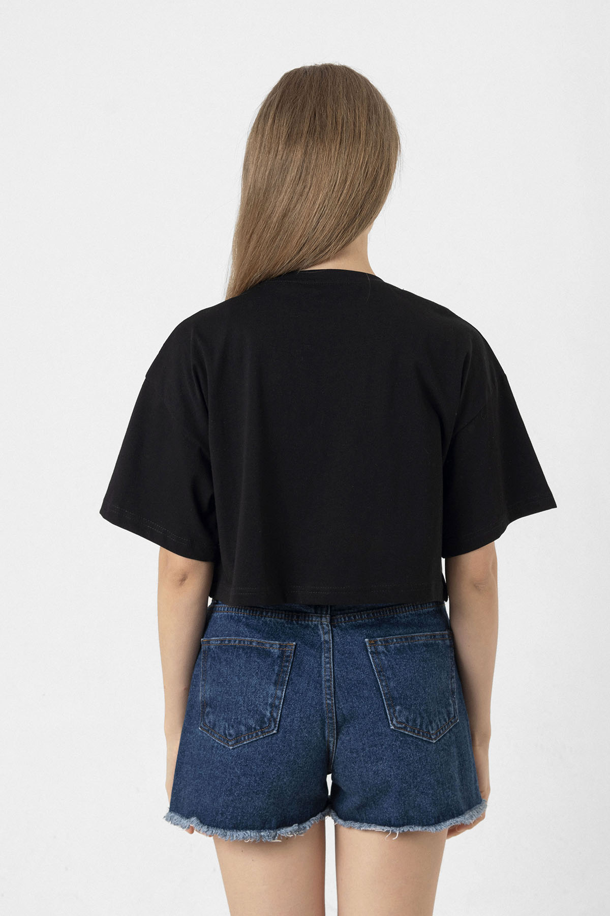 Dark Mono Siyah Kadın Crop Tshirt