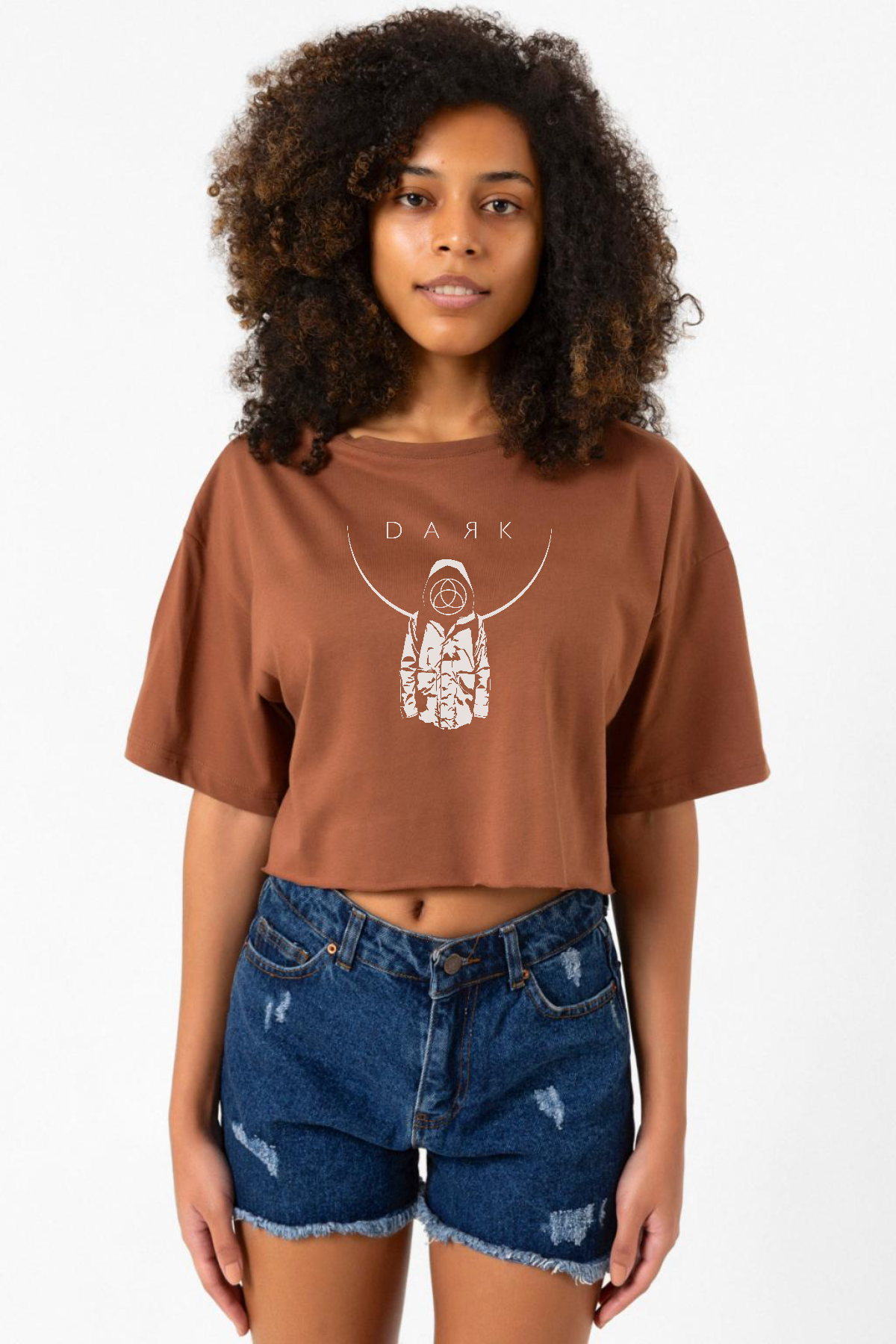 Dark Mono Kahverengi Kadın Crop Tshirt