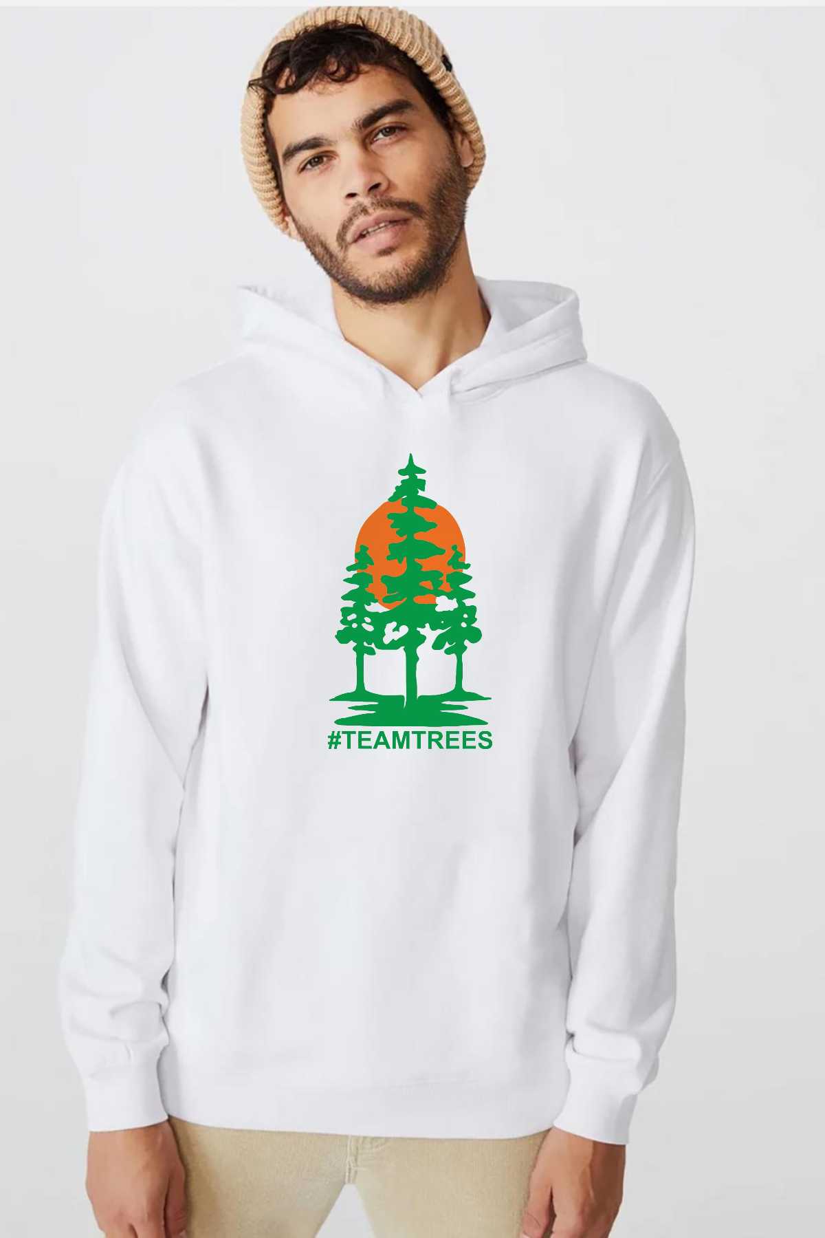 Mr Beast Team Trees Beyaz Erkek 3ip Kapşonlu  Sweatshirt