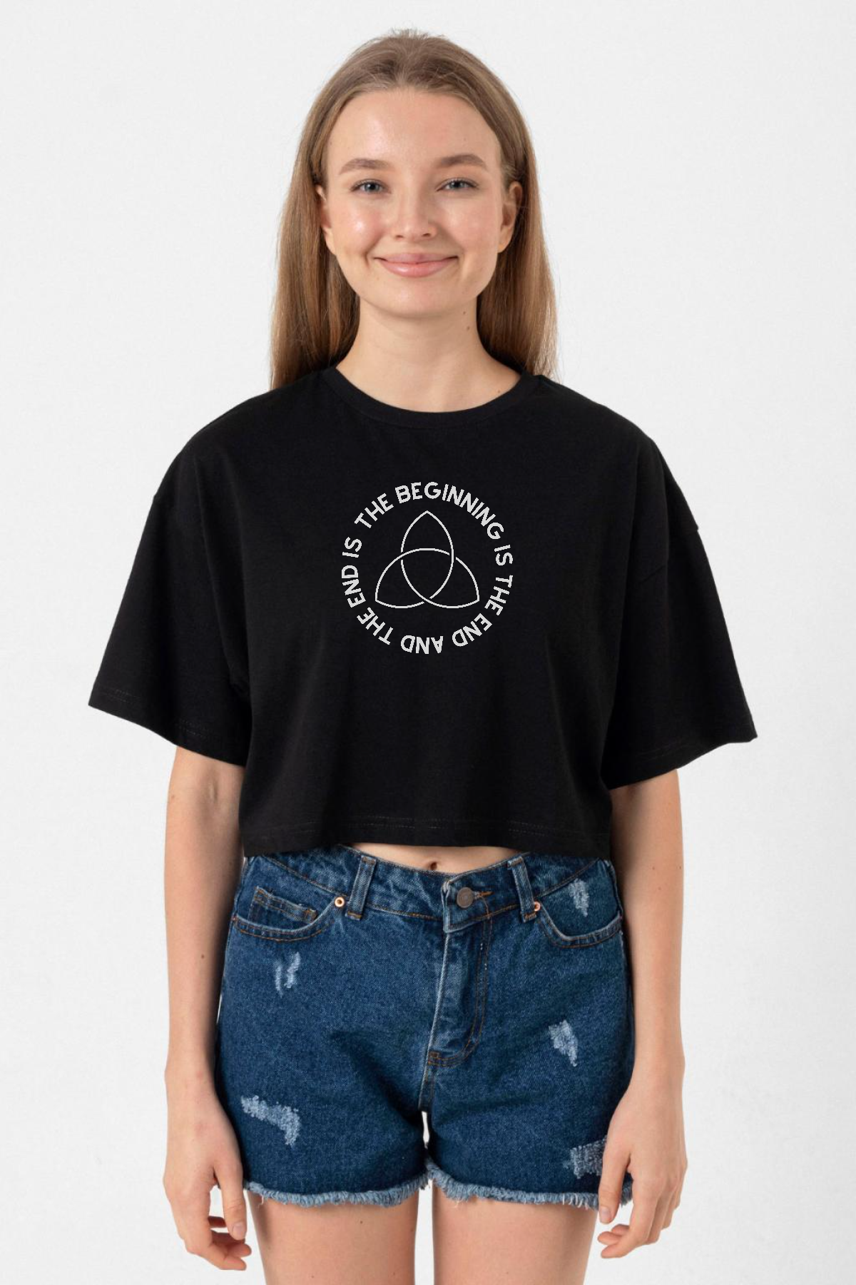 Dark The Beginning Siyah Kadın Crop Tshirt